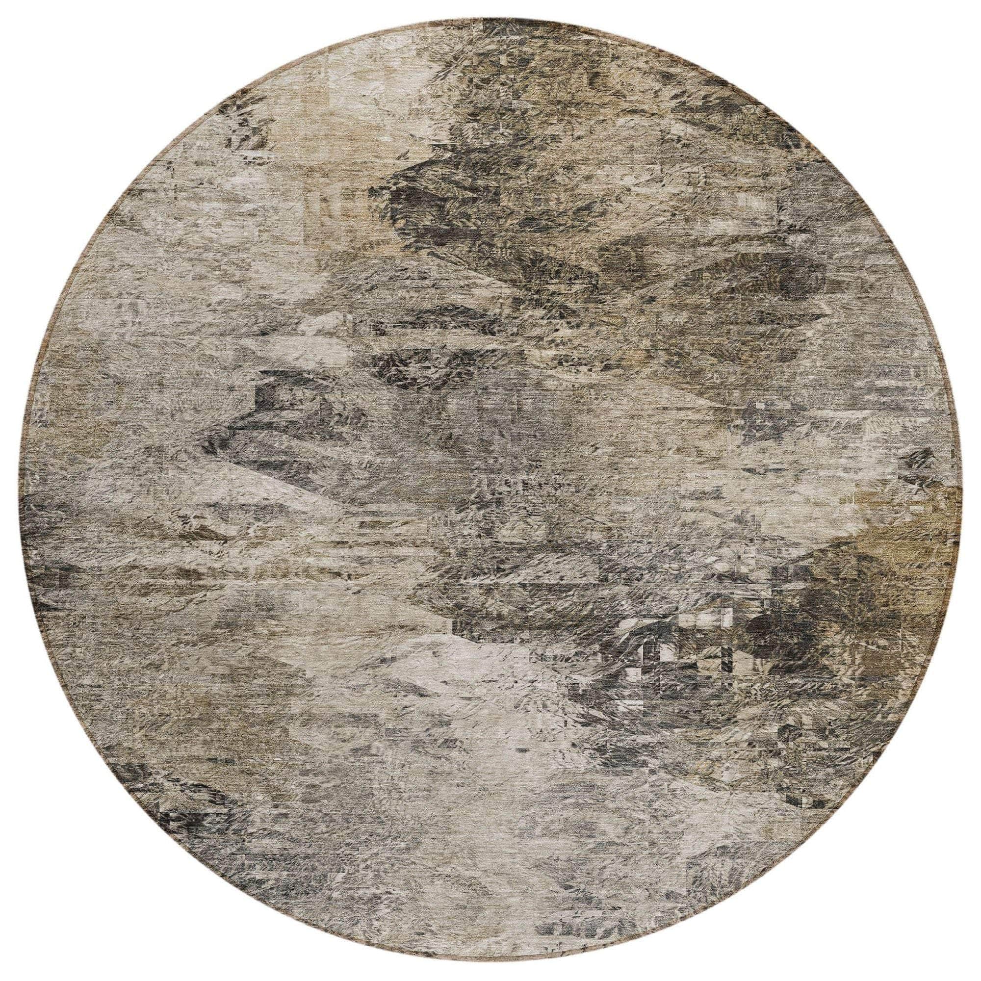 Machine Washable Taupe Brown Rug - Indoor / Outdoor - Kids / Pet Friendly Abstract Print Rug