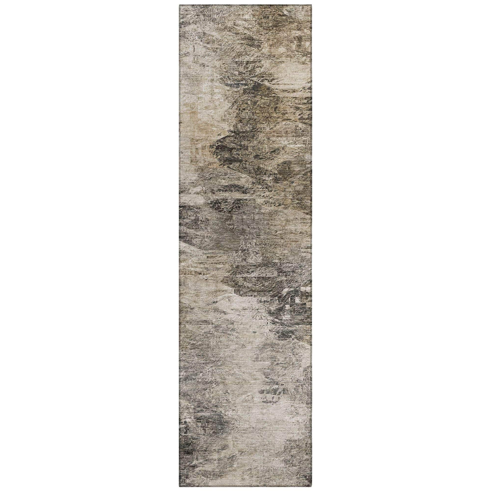 Machine Washable Taupe Brown Rug - Indoor / Outdoor - Kids / Pet Friendly Abstract Print Rug