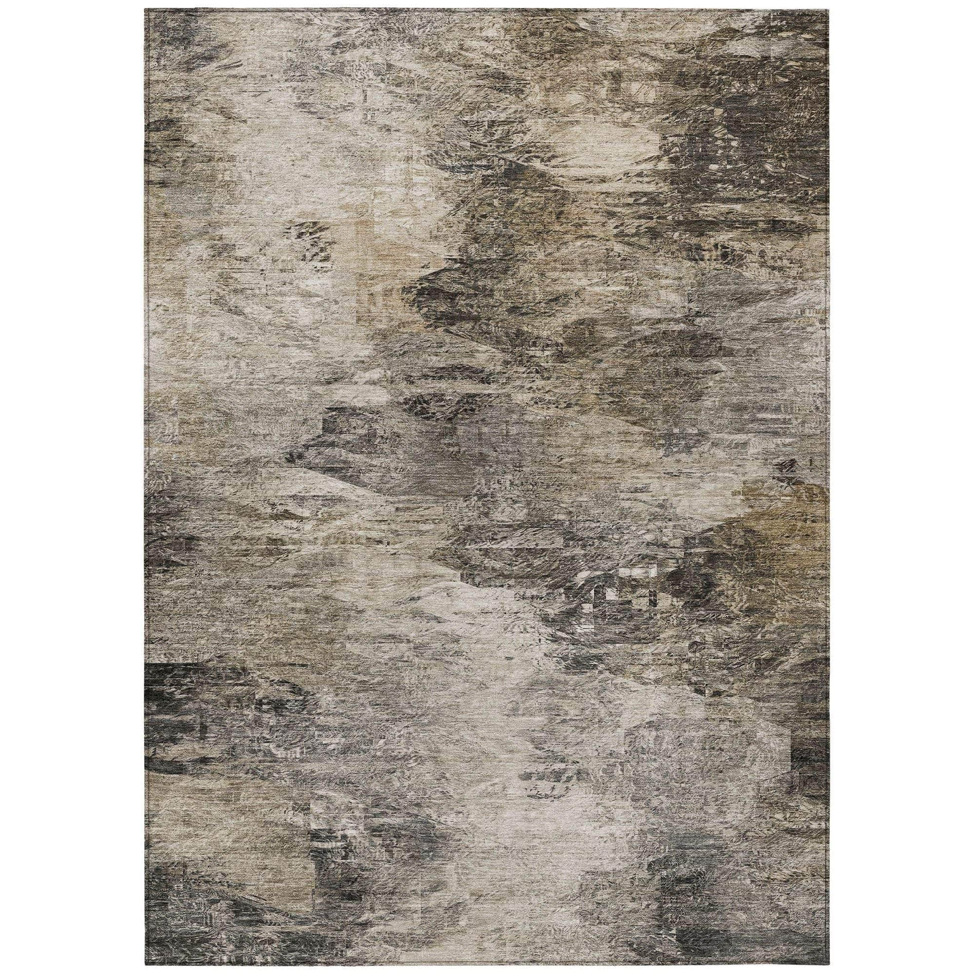 Machine Washable Taupe Brown Rug - Indoor / Outdoor - Kids / Pet Friendly Abstract Print Rug