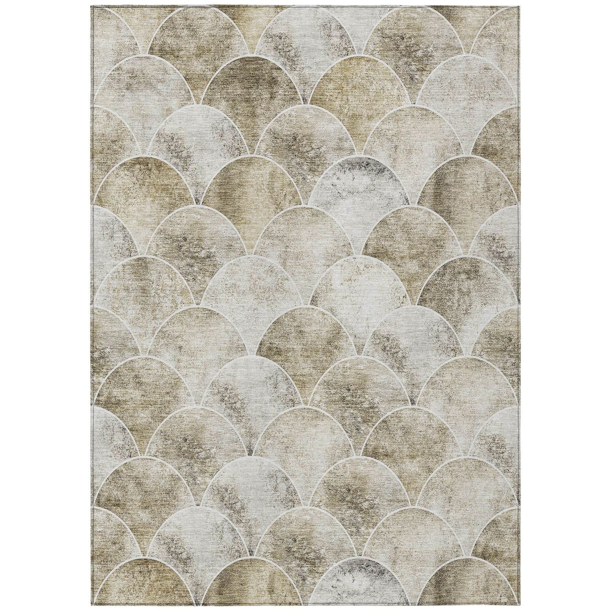 Machine Washable Beige Brown Rug - Indoor / Outdoor - Kids / Pet Friendly Modern Print Rug