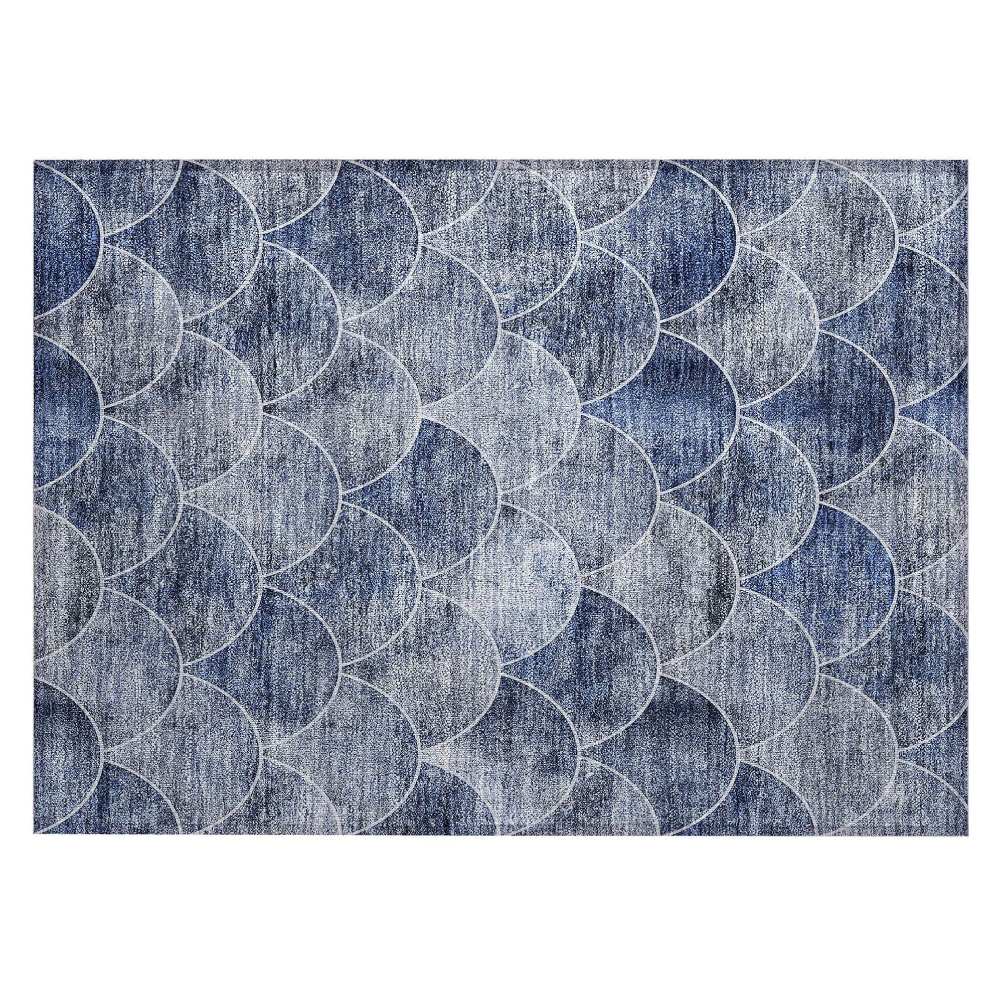 Machine Washable Blue Rug - Indoor / Outdoor - Kids / Pet Friendly Modern Print Rug