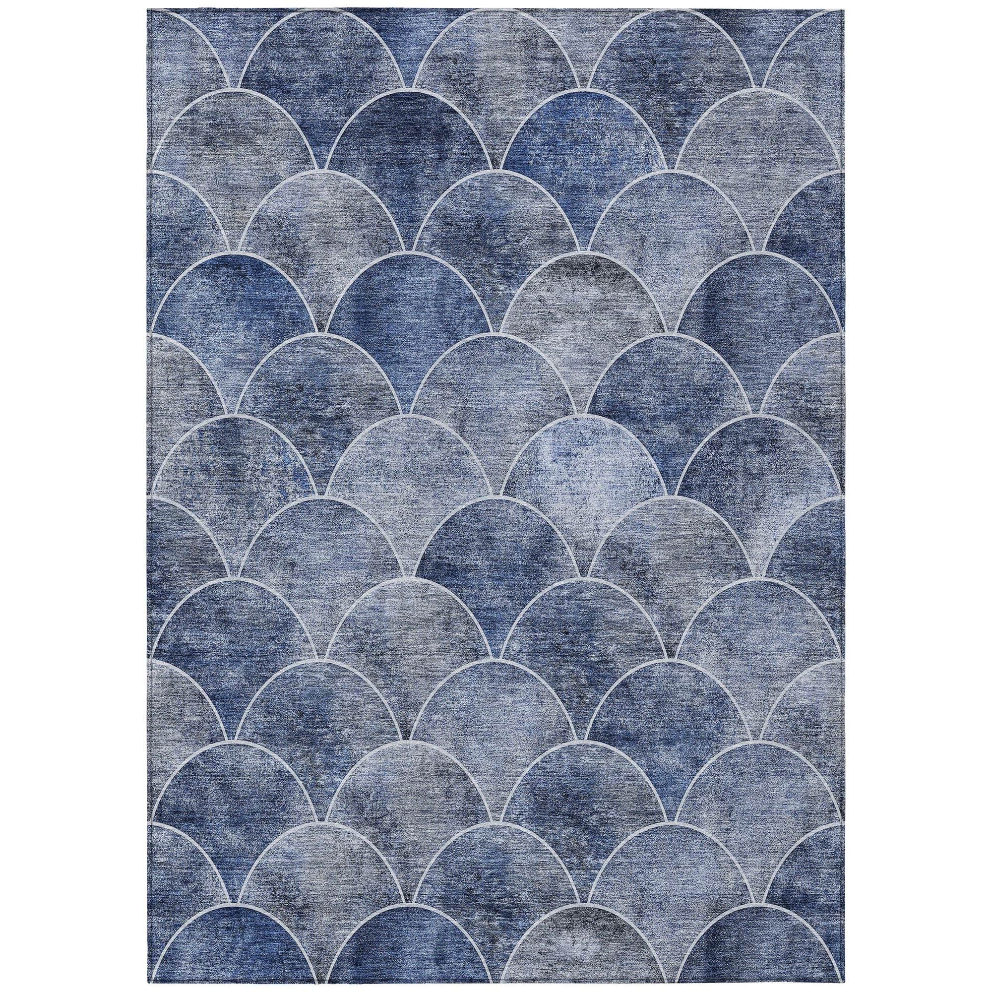 Machine Washable Blue Rug - Indoor / Outdoor - Kids / Pet Friendly Modern Print Rug