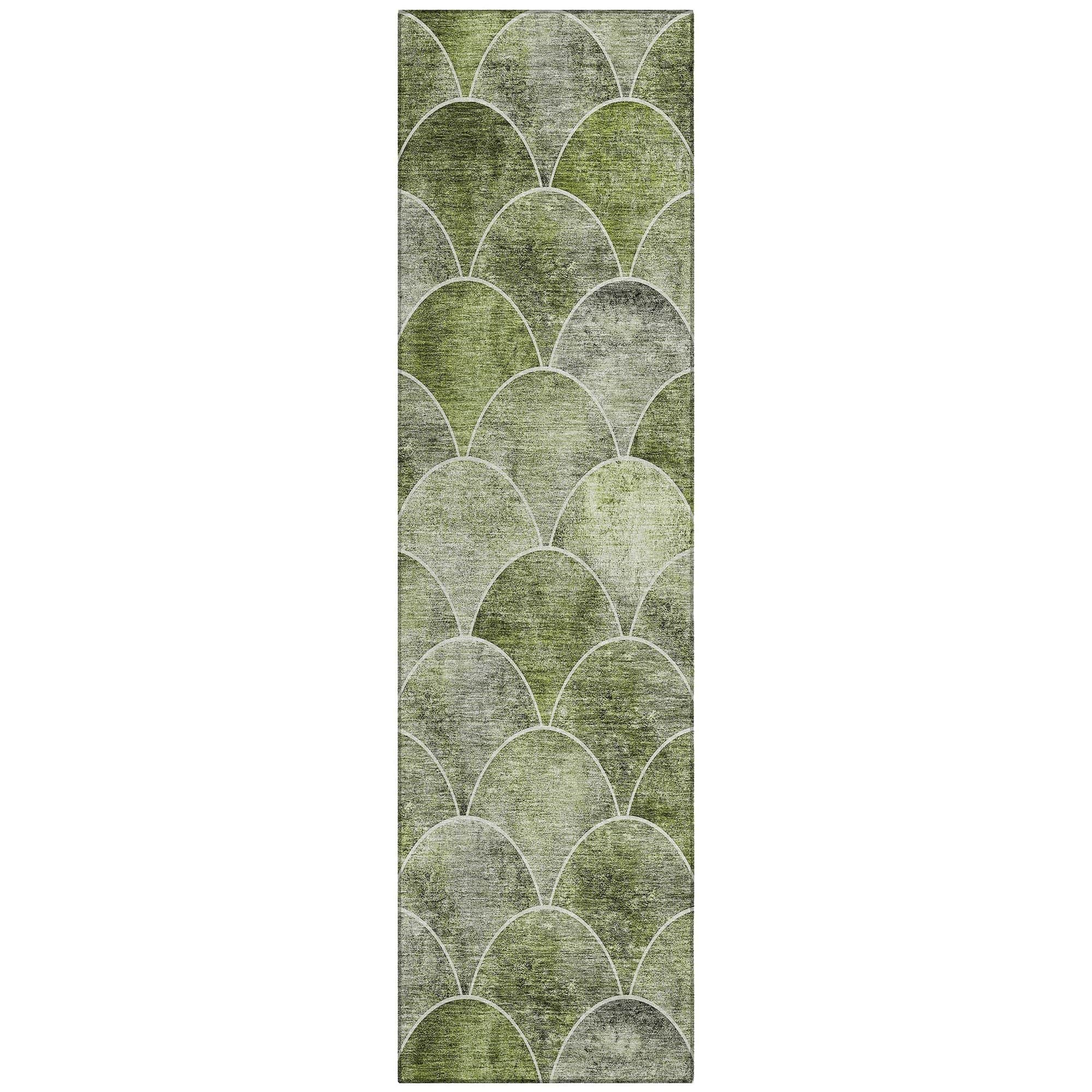 Machine Washable Green Rug - Indoor / Outdoor - Kids / Pet Friendly Modern Print Rug