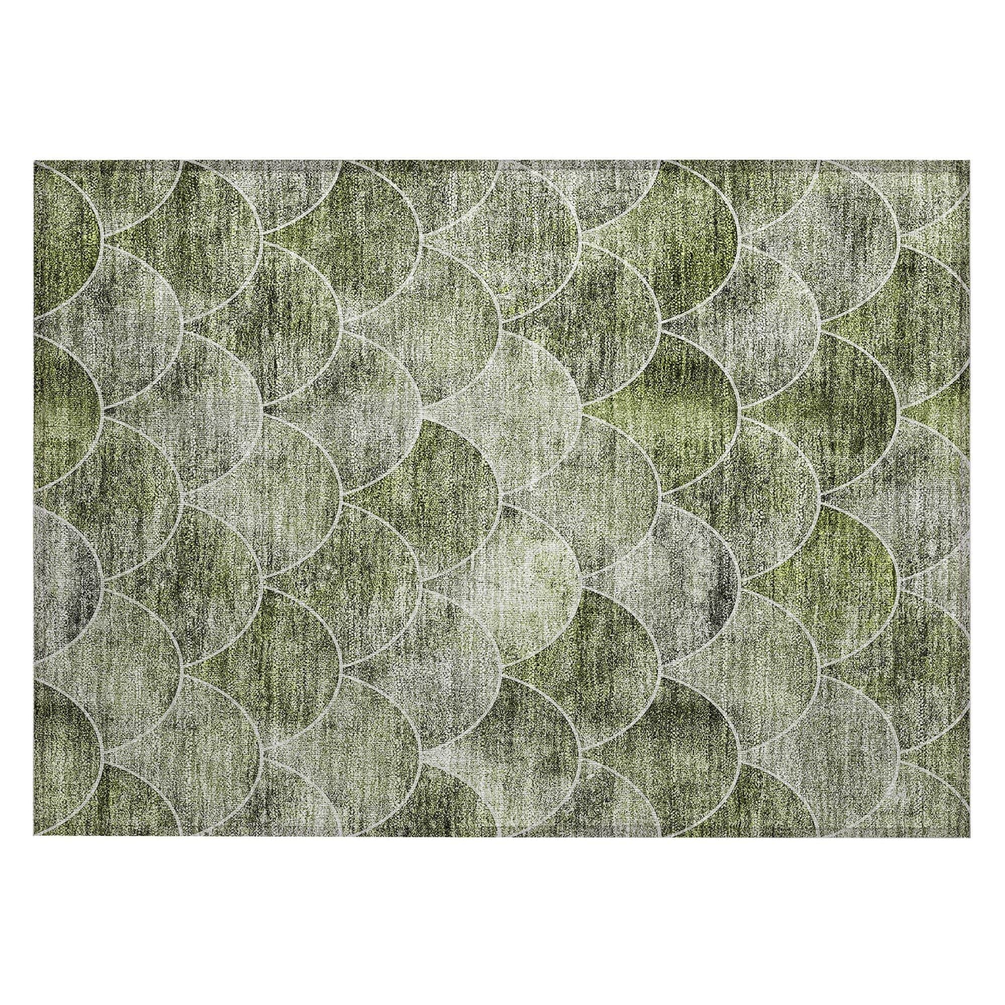 Machine Washable Green Rug - Indoor / Outdoor - Kids / Pet Friendly Modern Print Rug