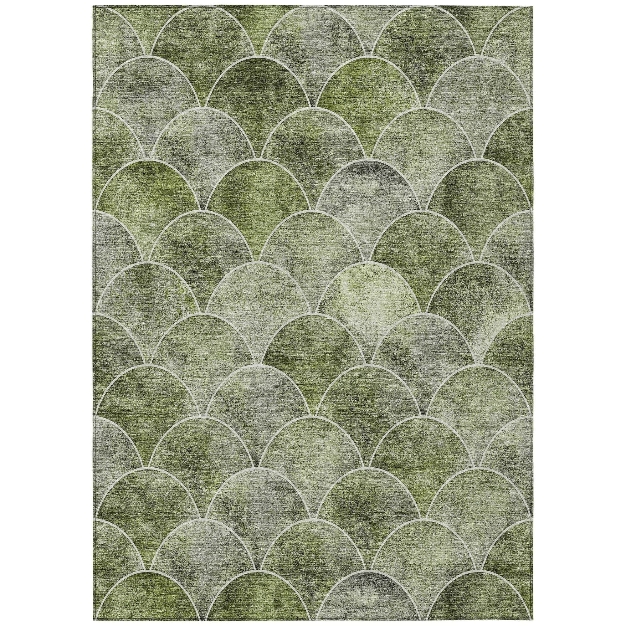 Machine Washable Green Rug - Indoor / Outdoor - Kids / Pet Friendly Modern Print Rug