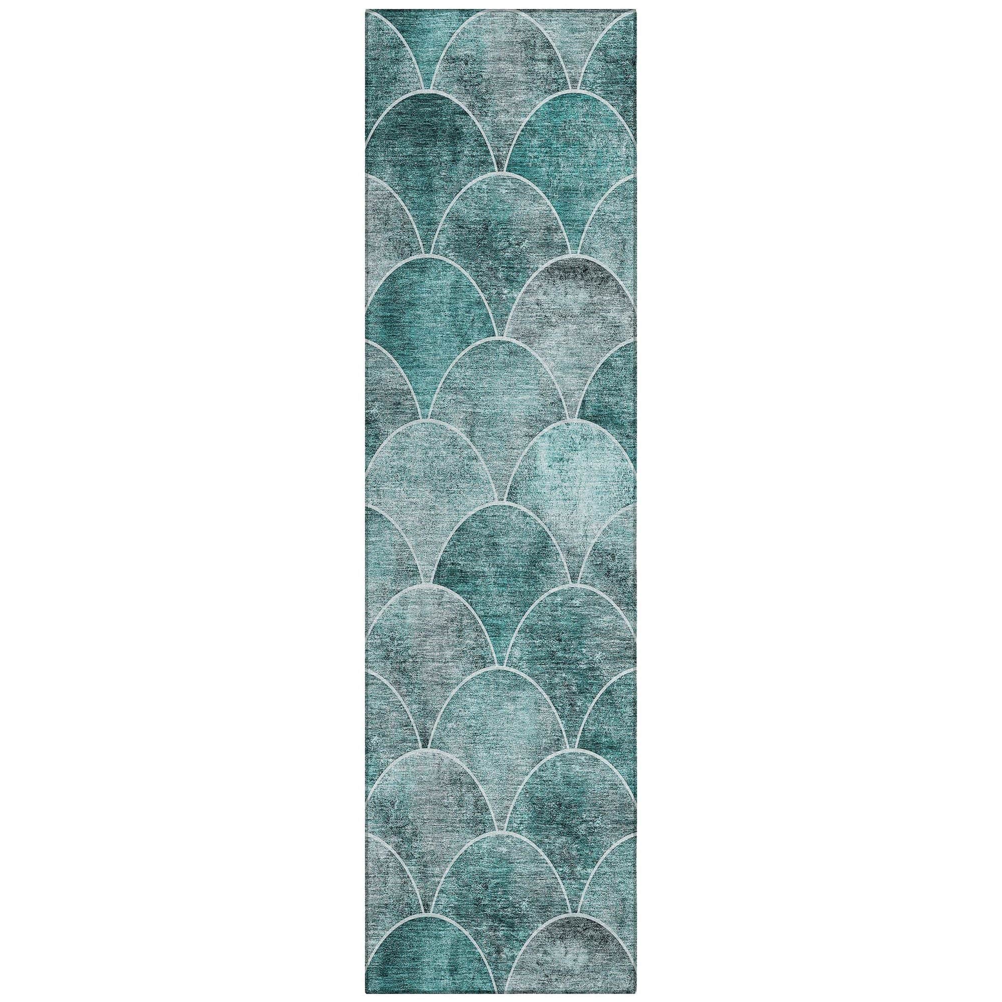 Machine Washable Teal Rug - Indoor / Outdoor - Kids / Pet Friendly Modern Print Rug