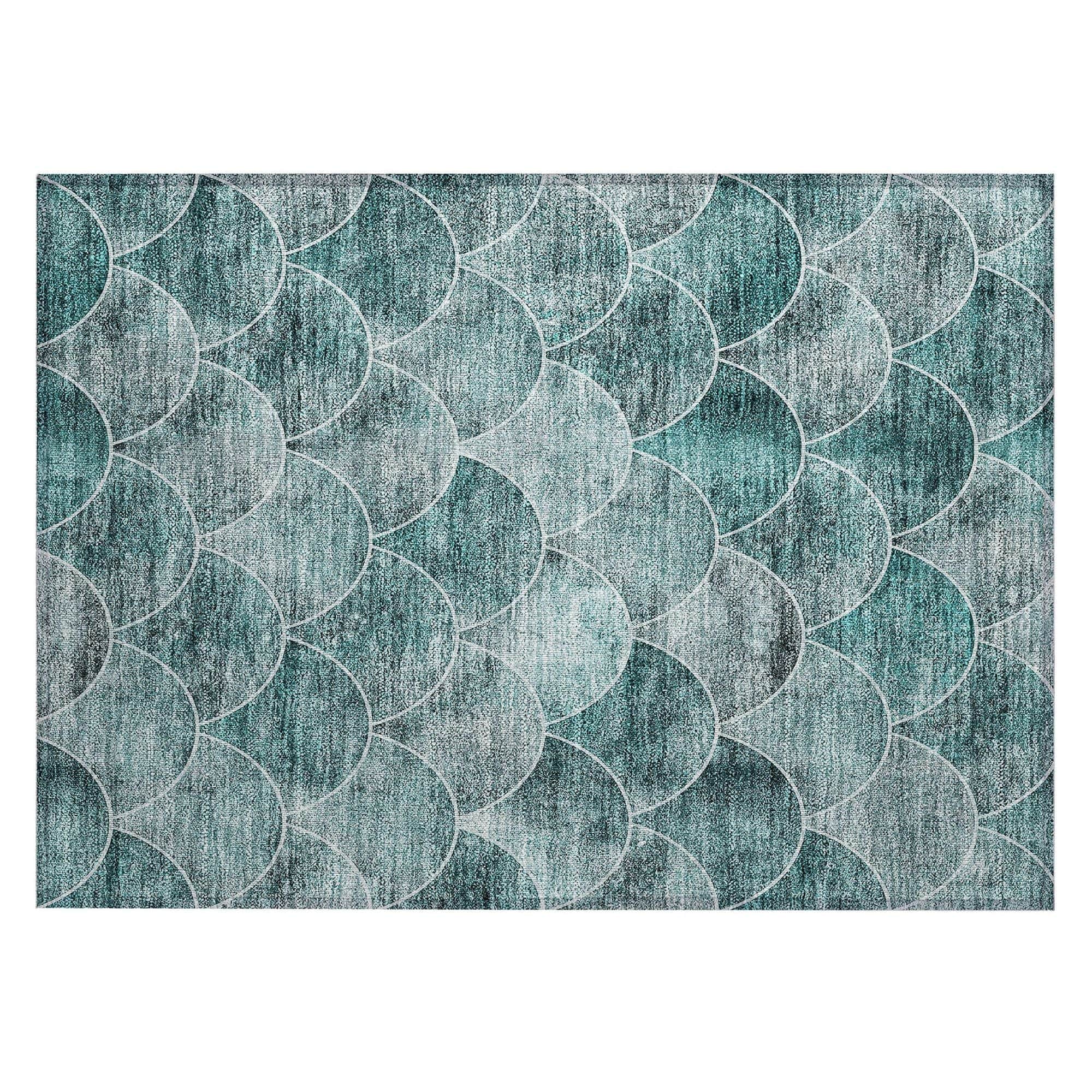 Machine Washable Teal Rug - Indoor / Outdoor - Kids / Pet Friendly Modern Print Rug