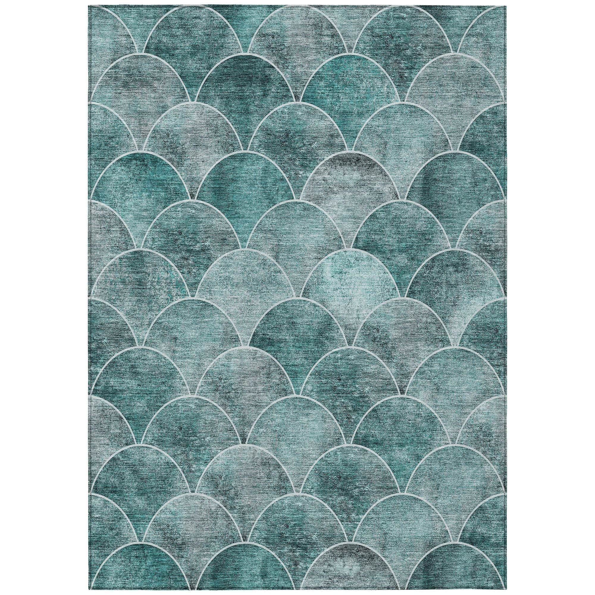 Machine Washable Teal Rug - Indoor / Outdoor - Kids / Pet Friendly Modern Print Rug