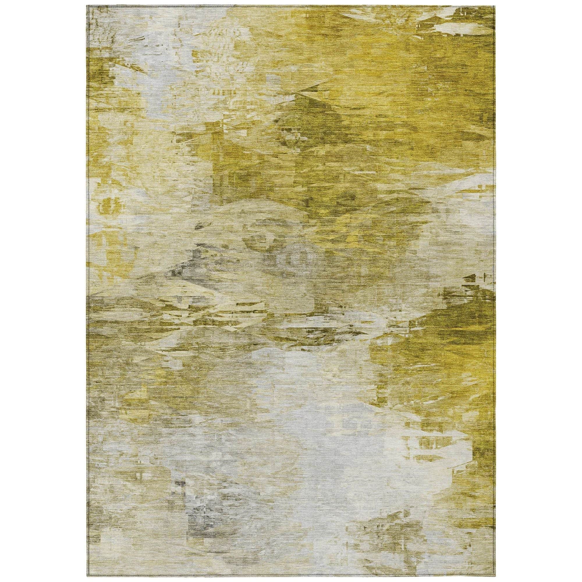 Machine Washable Gold Rug - Indoor / Outdoor - Kids / Pet Friendly Modern Print Rug