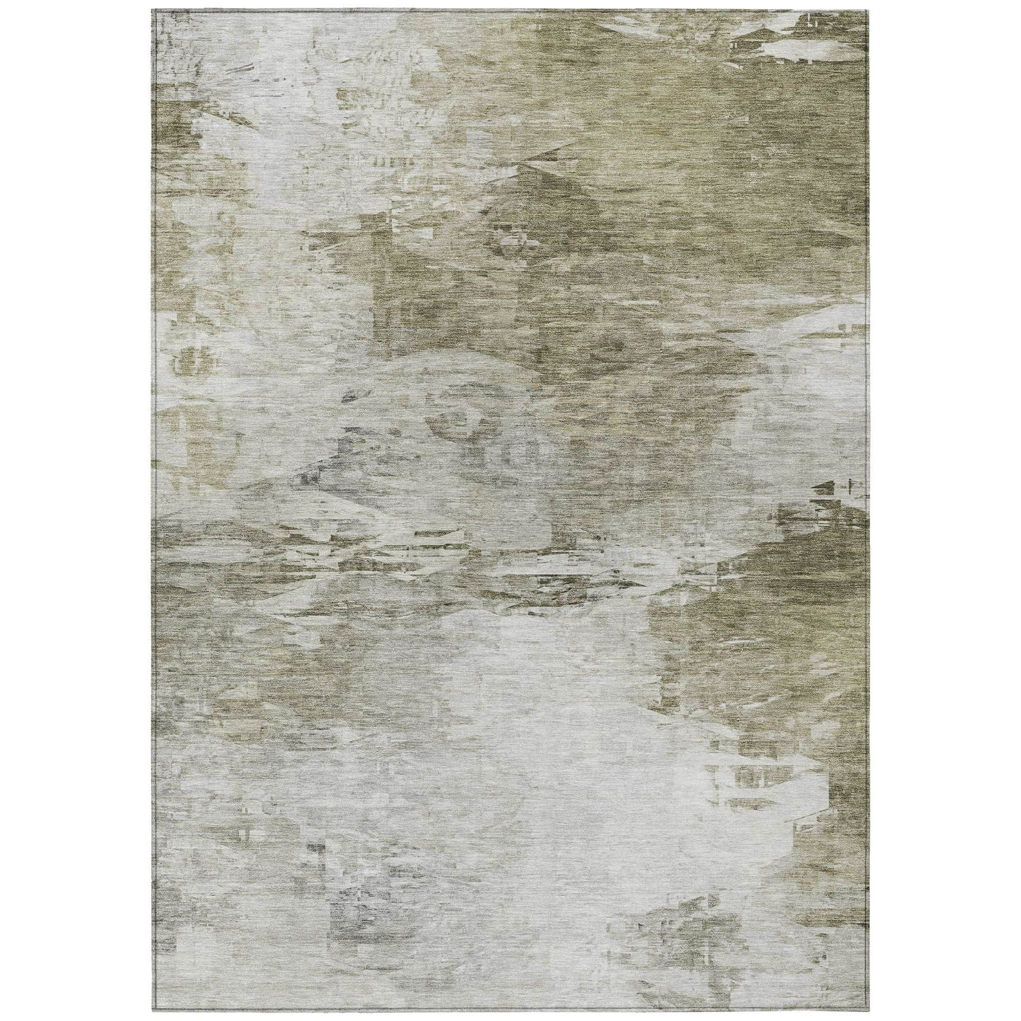 Machine Washable Taupe Brown Rug - Indoor / Outdoor - Kids / Pet Friendly Modern Print Rug