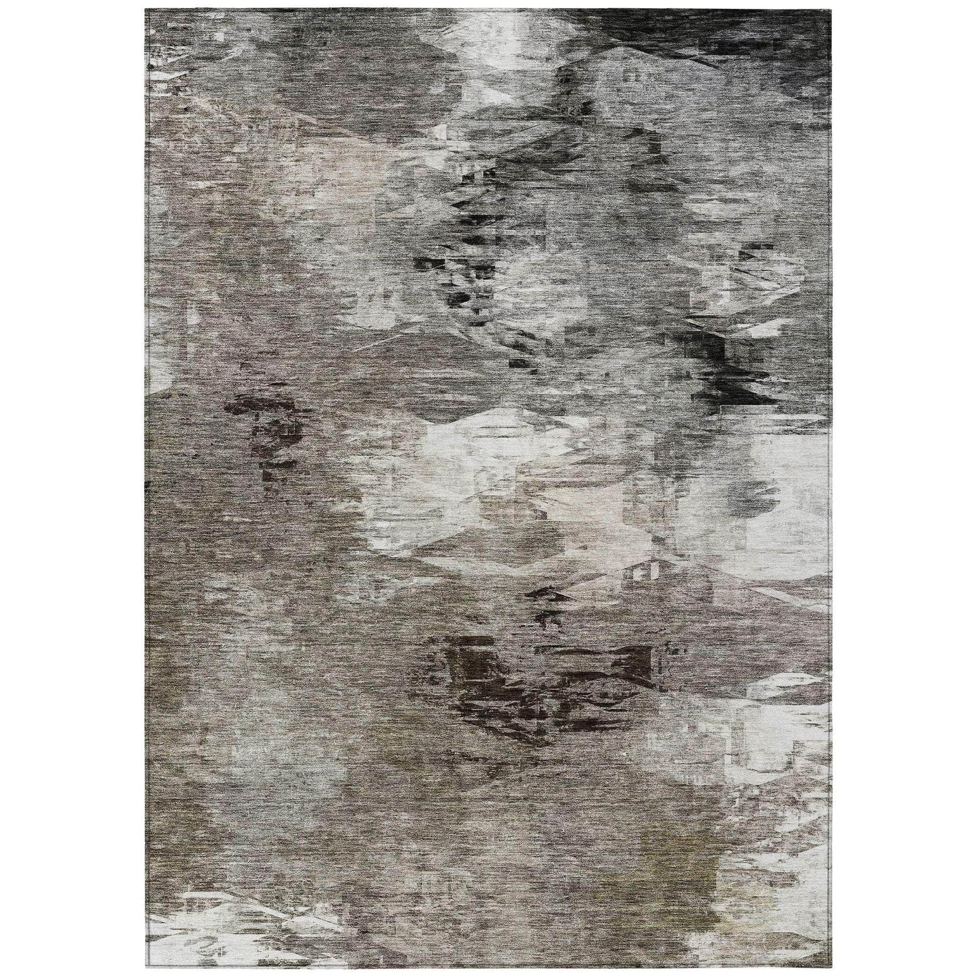 Machine Washable Taupe Brown Rug - Indoor / Outdoor - Kids / Pet Friendly Abstract Print Rug