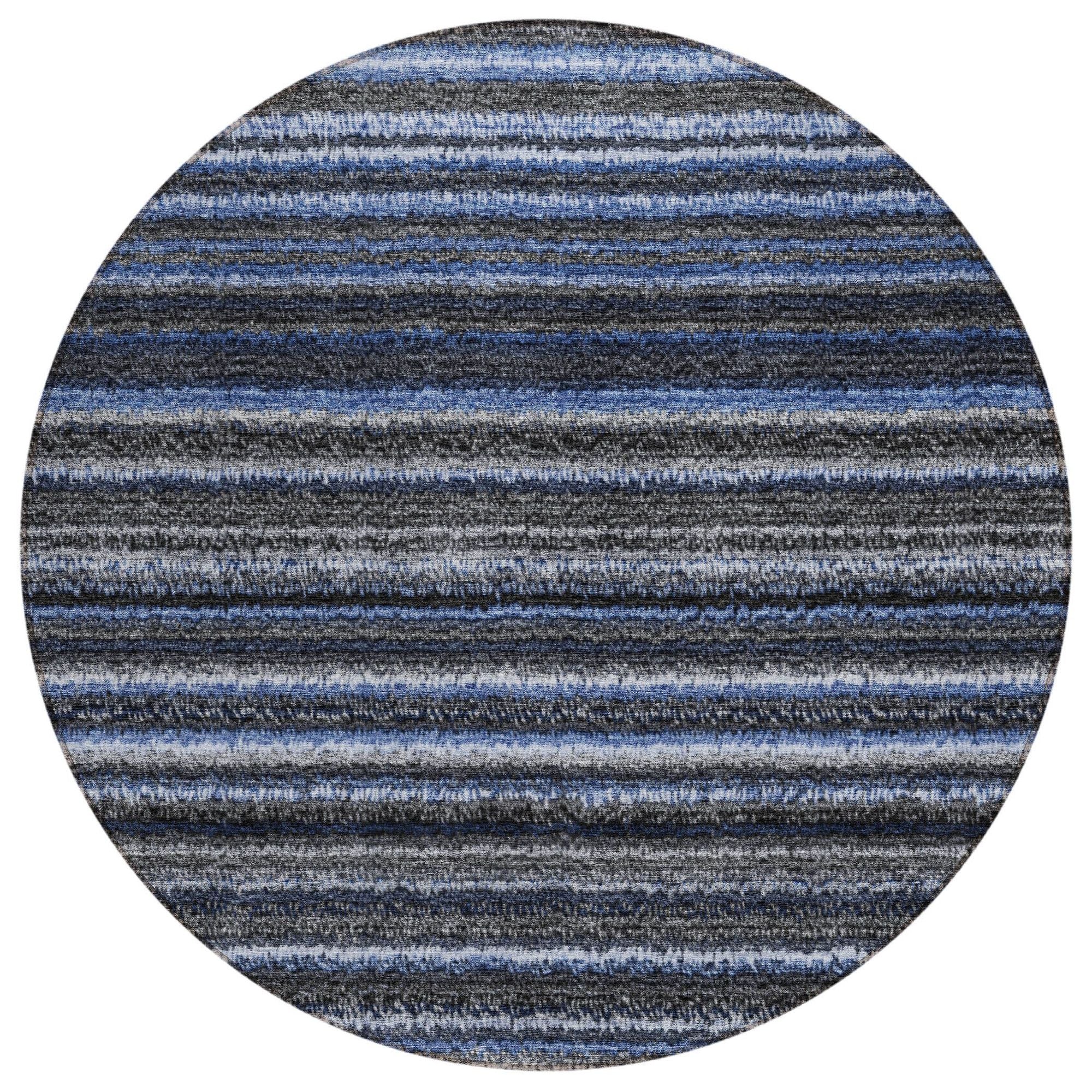 Machine Washable Blue Rug - Indoor / Outdoor - Kids / Pet Friendly Stripes Print Rug