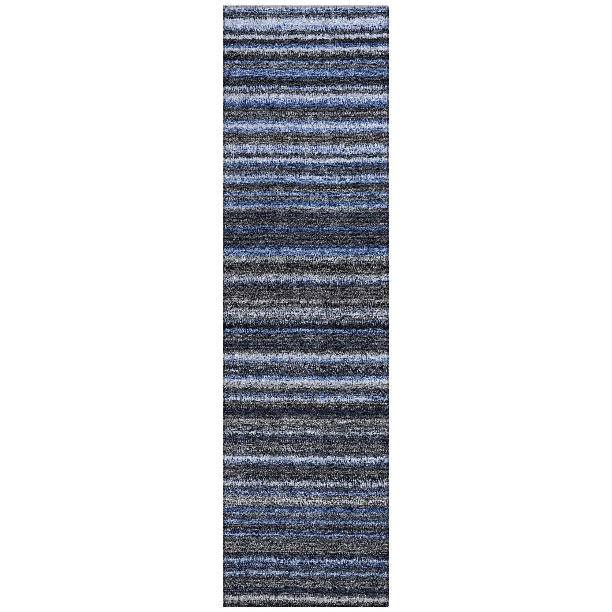Machine Washable Blue Rug - Indoor / Outdoor - Kids / Pet Friendly Stripes Print Rug