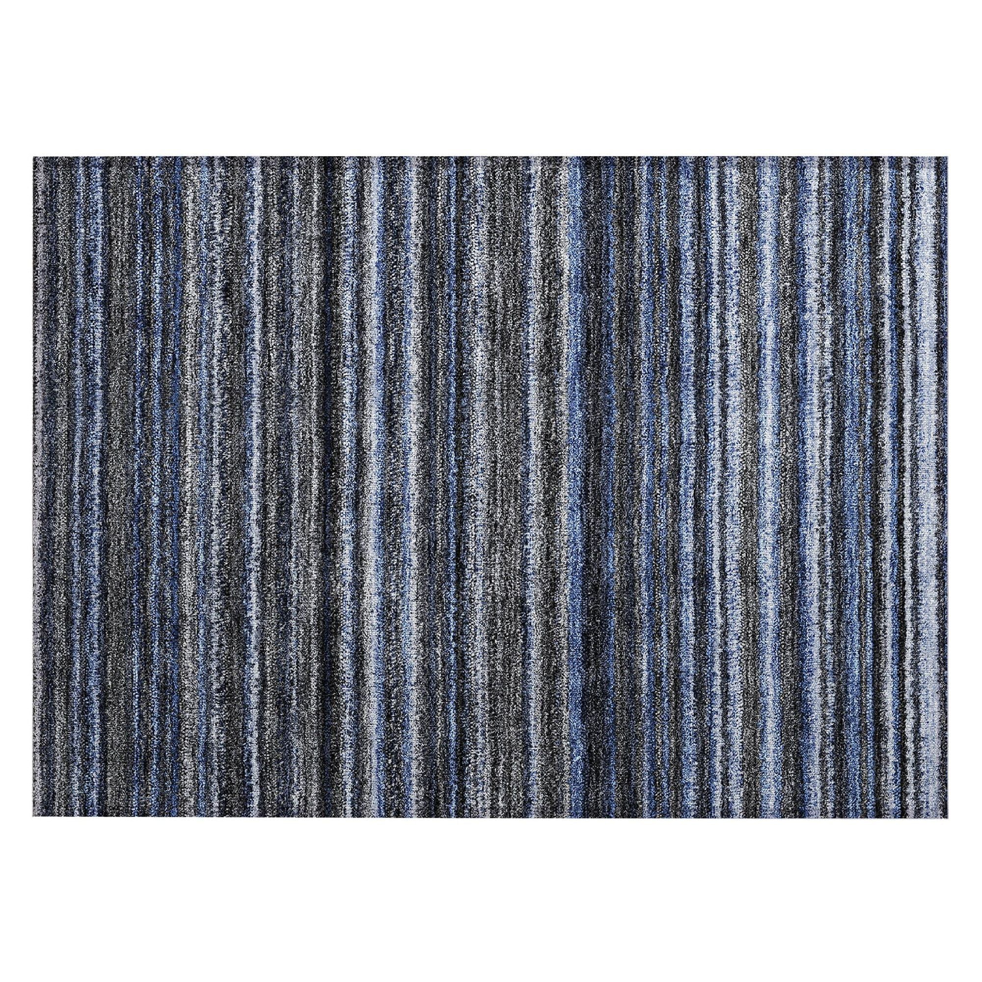 Machine Washable Blue Rug - Indoor / Outdoor - Kids / Pet Friendly Stripes Print Rug