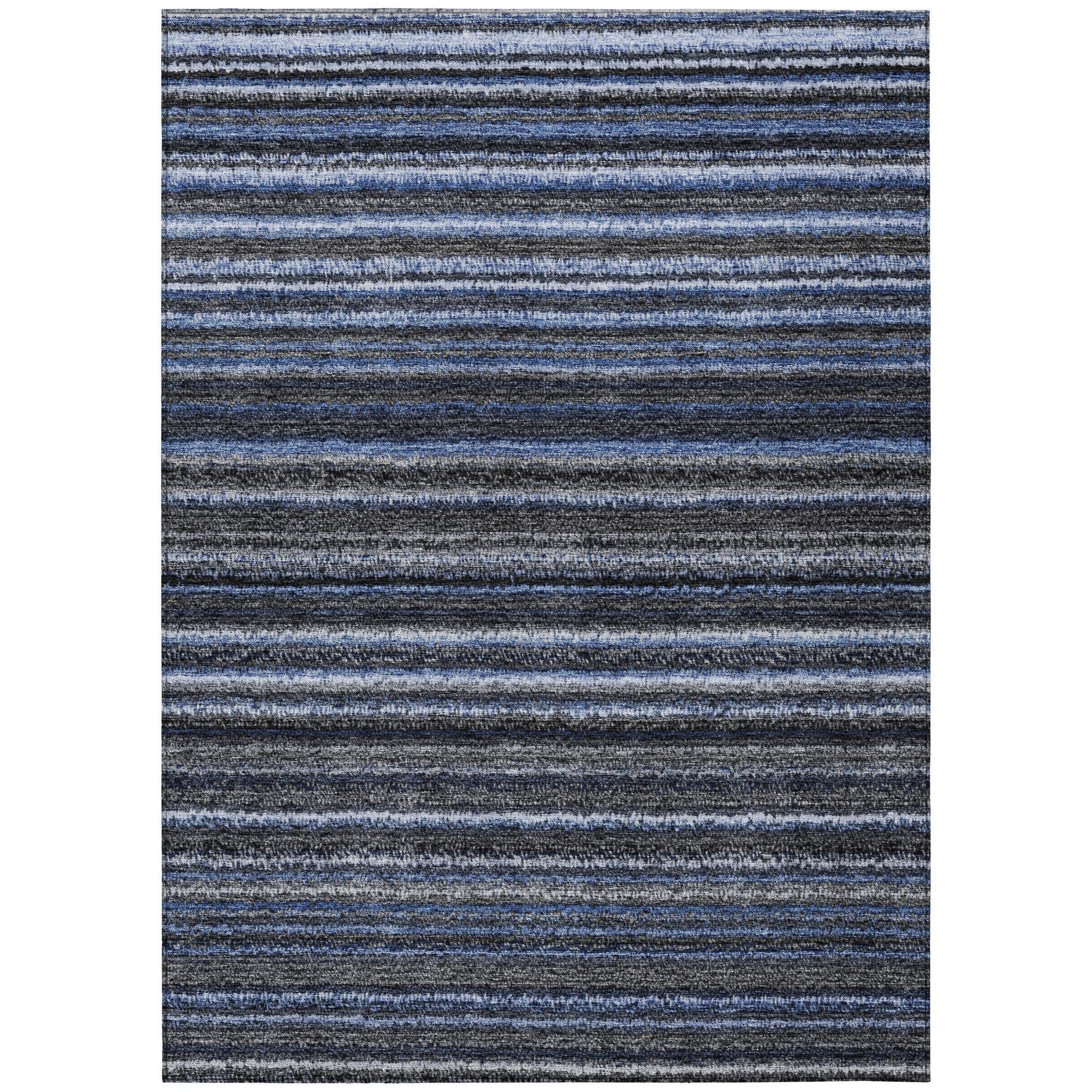 Machine Washable Blue Rug - Indoor / Outdoor - Kids / Pet Friendly Stripes Print Rug