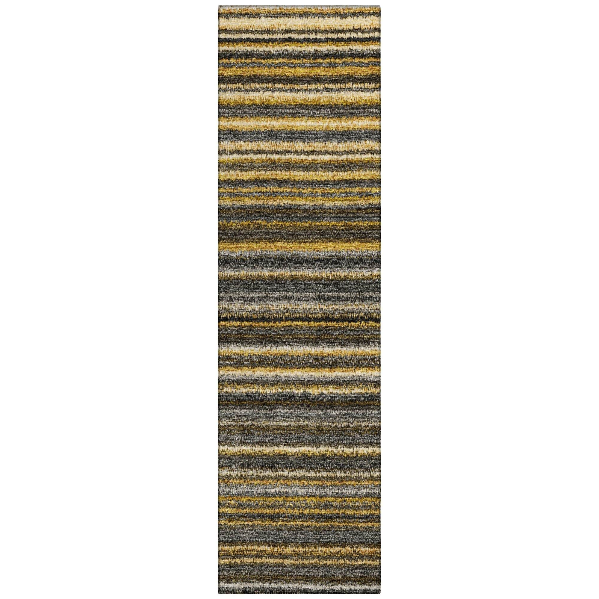 Machine Washable Gold Rug - Indoor / Outdoor - Kids / Pet Friendly Stripes Print Rug