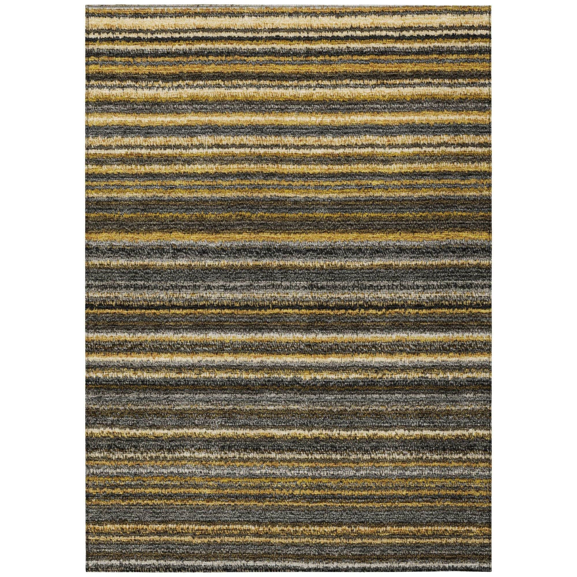 Machine Washable Gold Rug - Indoor / Outdoor - Kids / Pet Friendly Stripes Print Rug