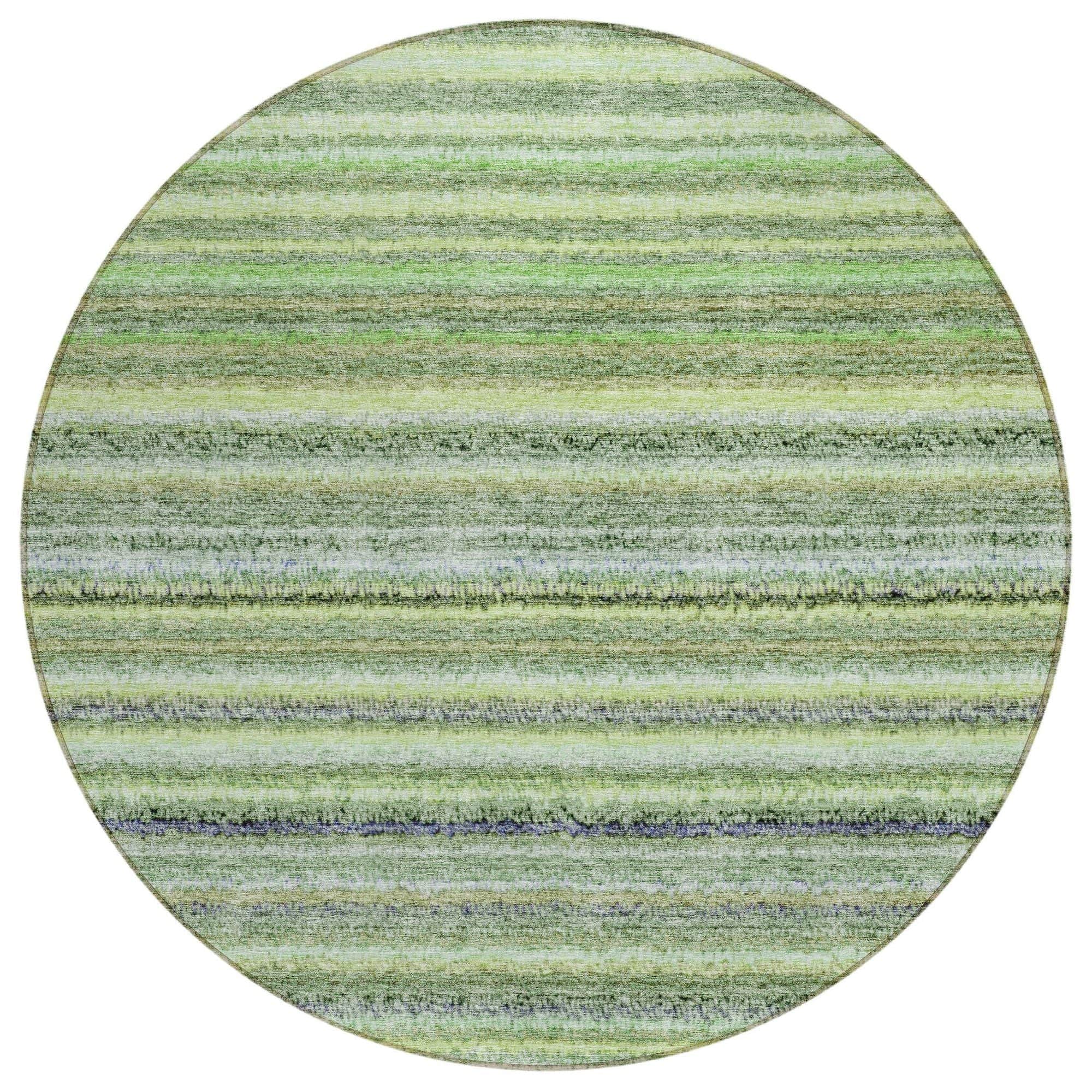 Machine Washable Green Rug - Indoor / Outdoor - Kids / Pet Friendly Stripes Print Rug