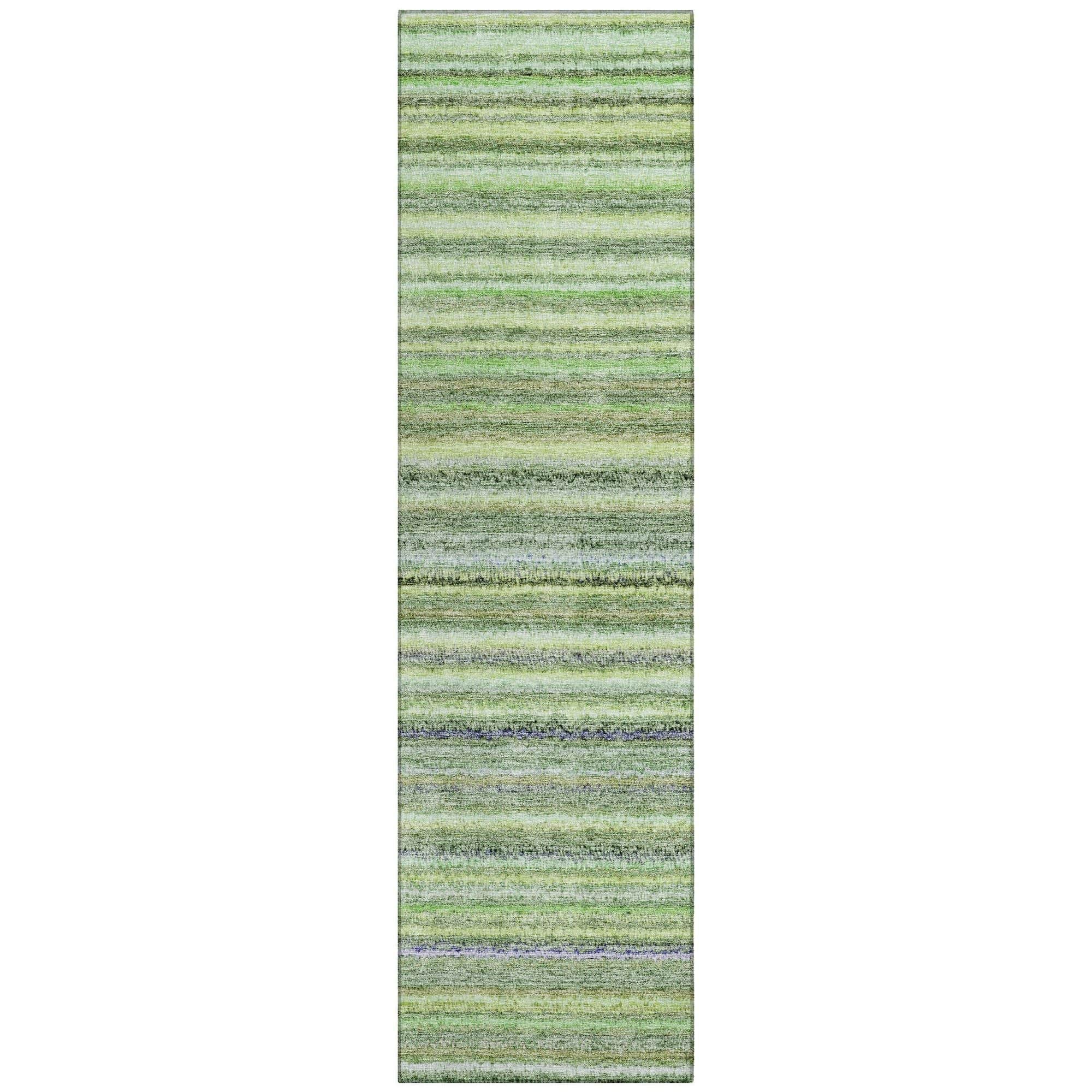 Machine Washable Green Rug - Indoor / Outdoor - Kids / Pet Friendly Stripes Print Rug