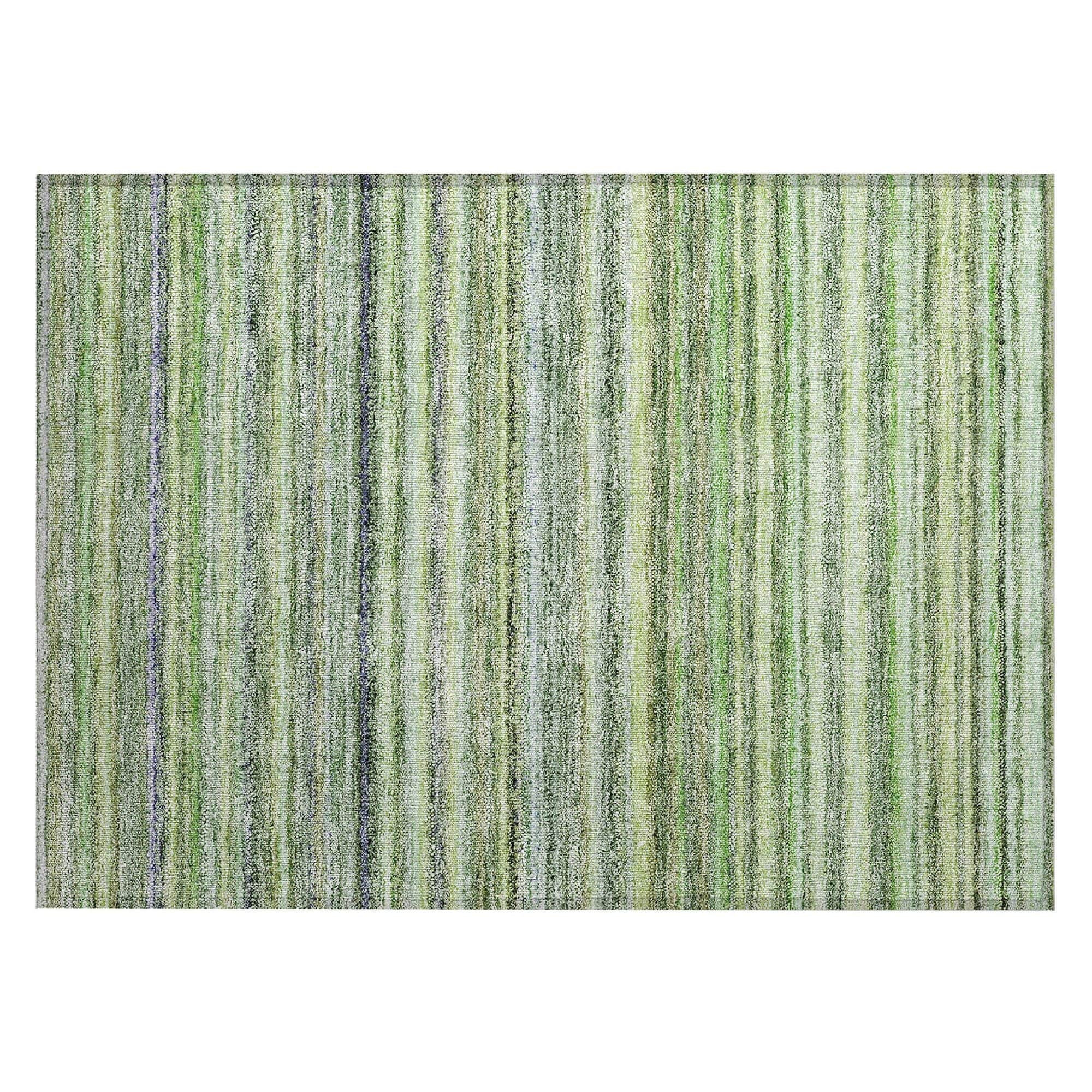 Machine Washable Green Rug - Indoor / Outdoor - Kids / Pet Friendly Stripes Print Rug