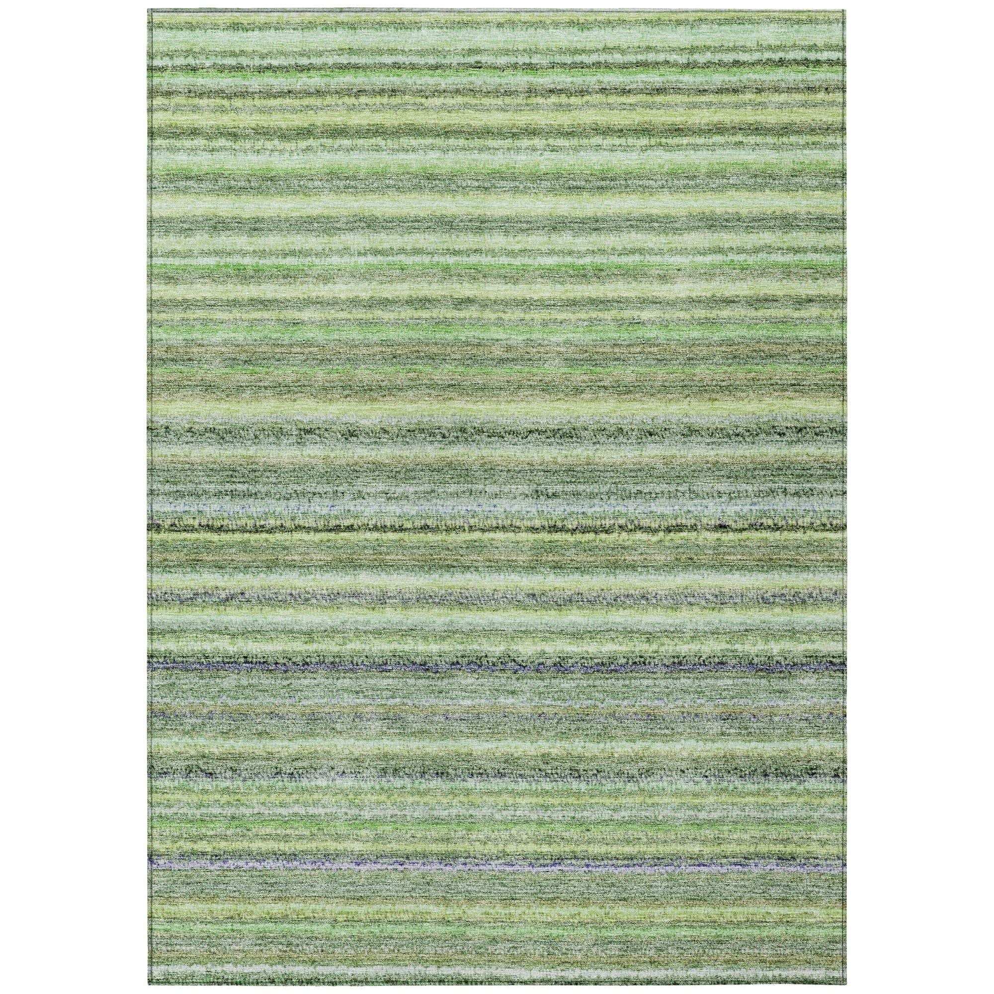 Machine Washable Green Rug - Indoor / Outdoor - Kids / Pet Friendly Stripes Print Rug