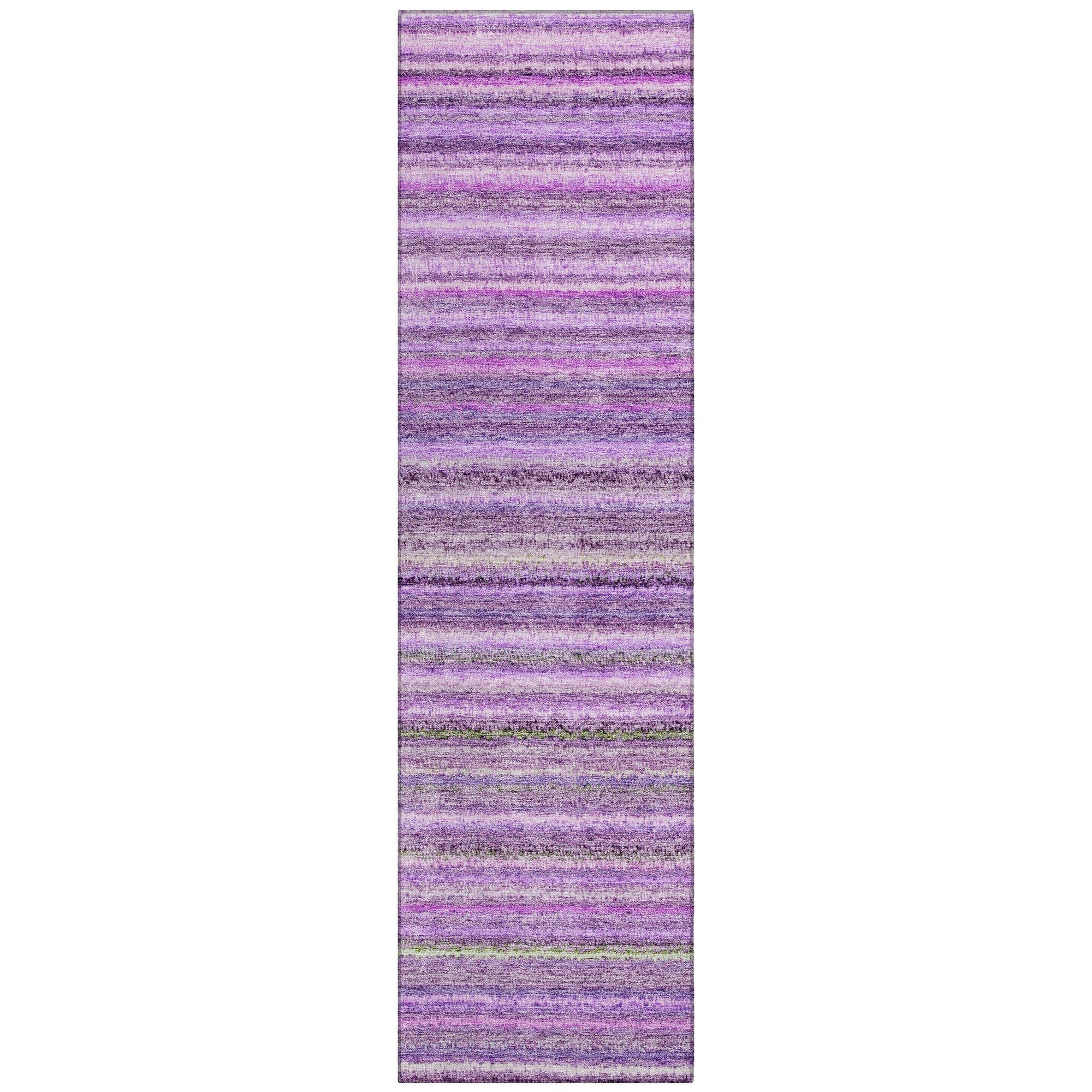 Machine Washable Purple Rug - Indoor / Outdoor - Kids / Pet Friendly Stripes Print Rug