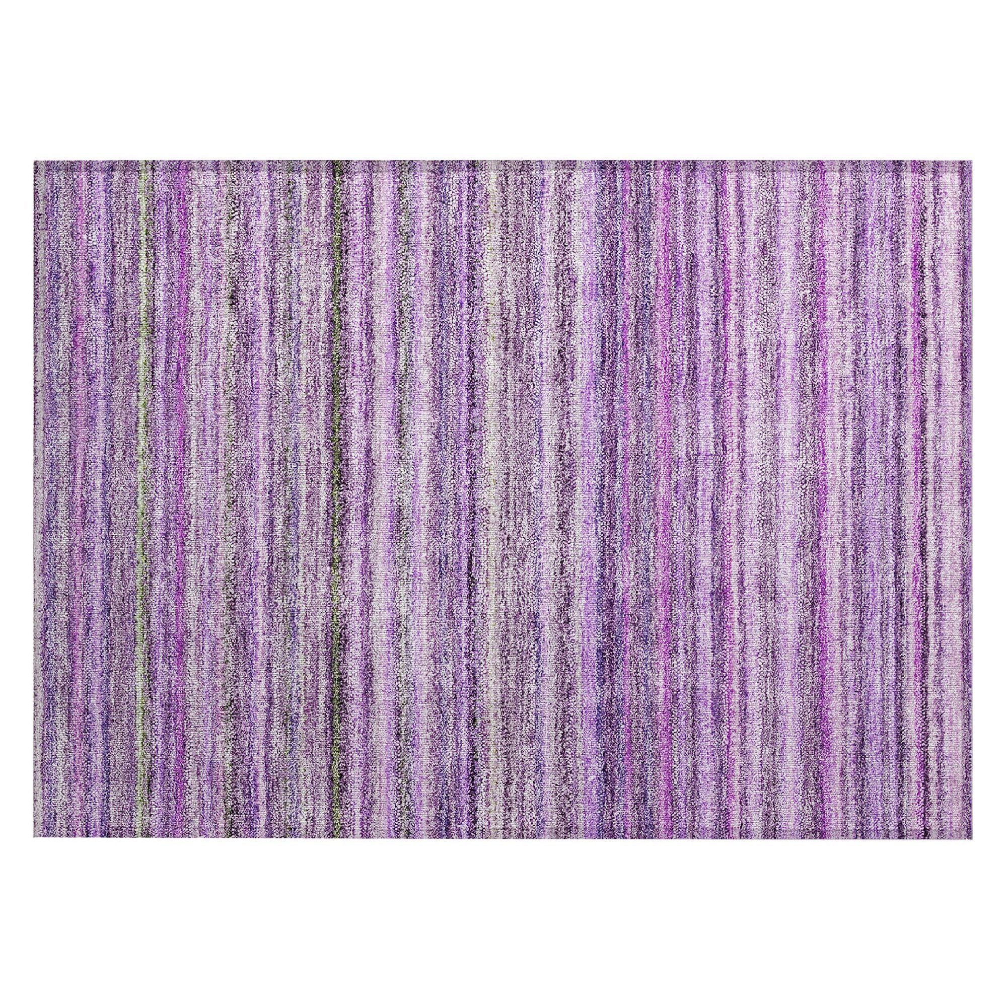 Machine Washable Purple Rug - Indoor / Outdoor - Kids / Pet Friendly Stripes Print Rug