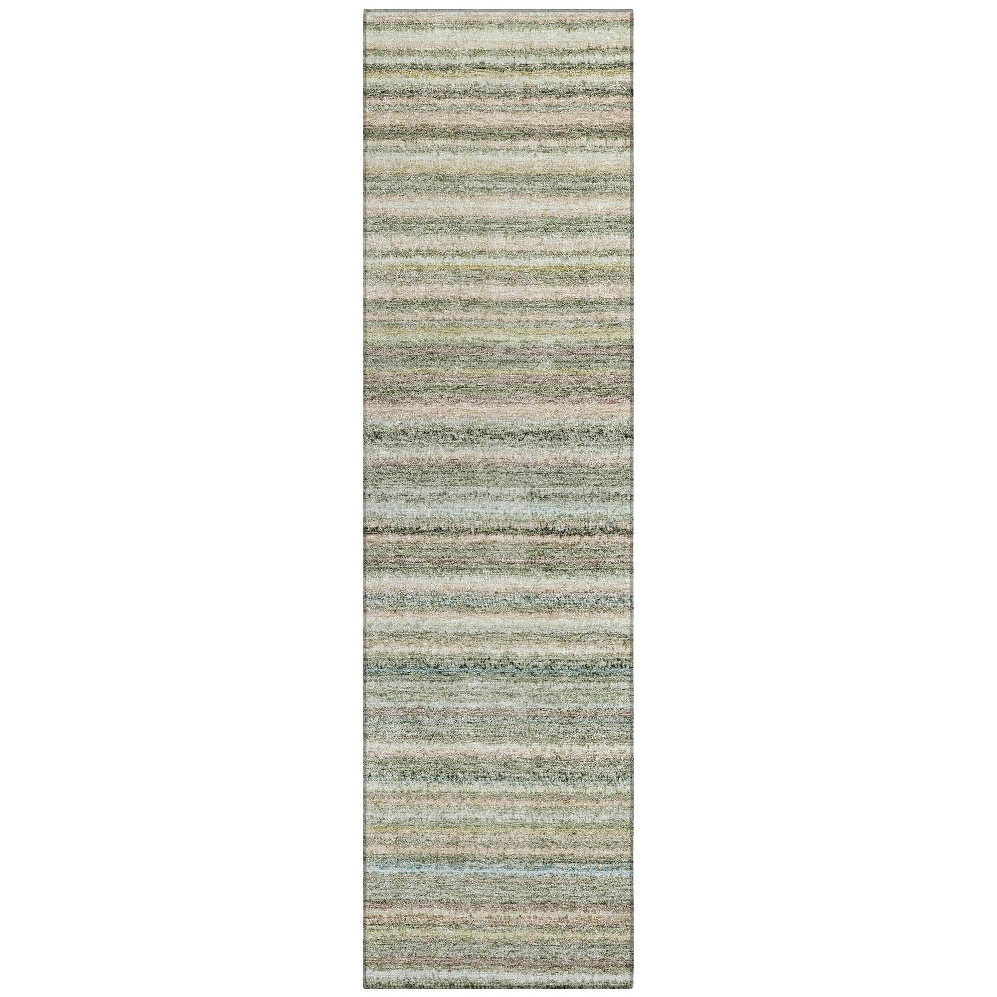 Machine Washable Sage Green Rug - Indoor / Outdoor - Kids / Pet Friendly Stripes Print Rug