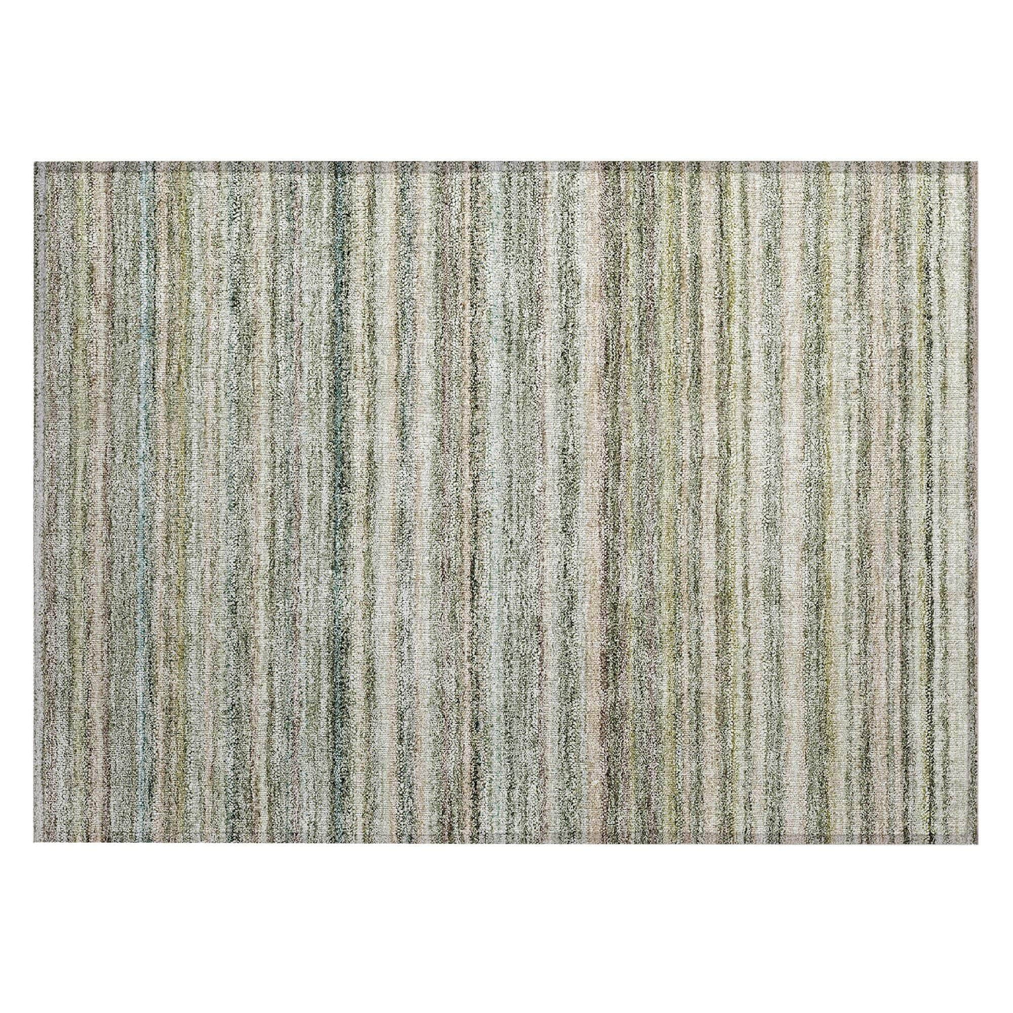 Machine Washable Sage Green Rug - Indoor / Outdoor - Kids / Pet Friendly Stripes Print Rug