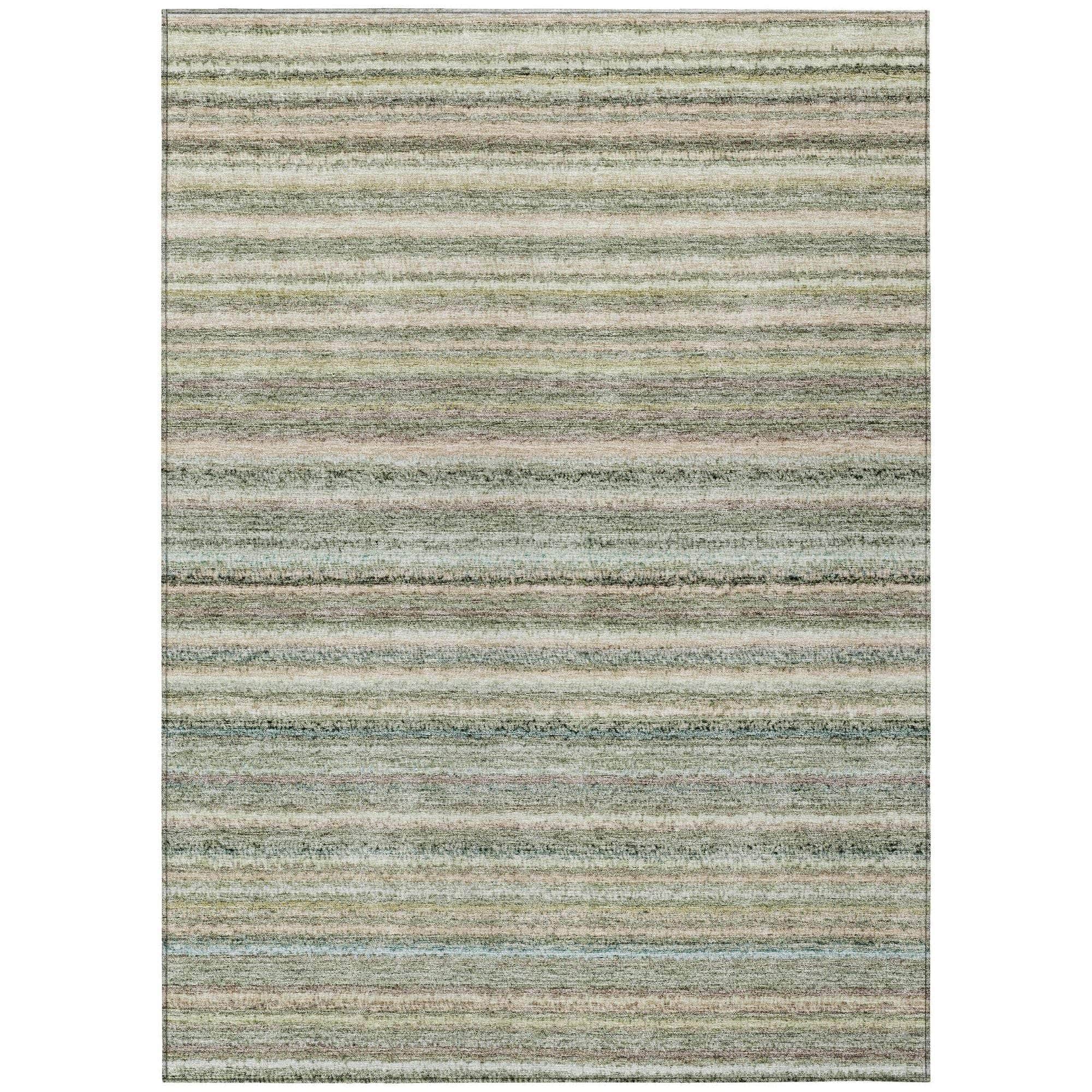 Machine Washable Sage Green Rug - Indoor / Outdoor - Kids / Pet Friendly Stripes Print Rug