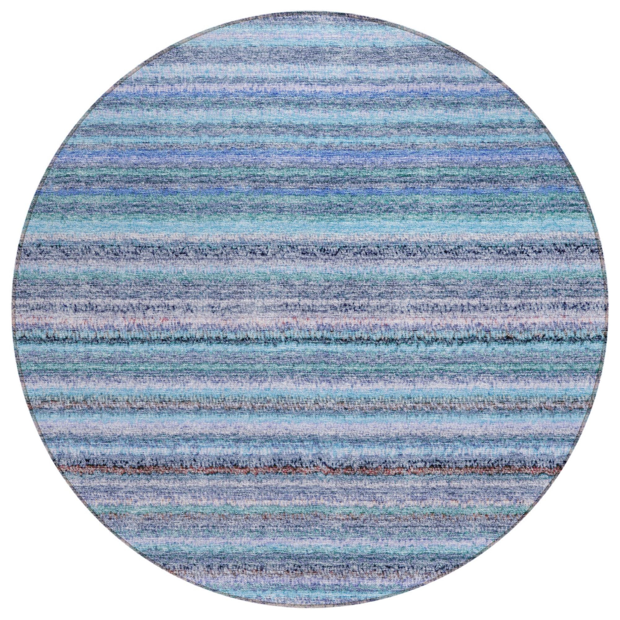 Machine Washable Sky Blue Rug - Indoor / Outdoor - Kids / Pet Friendly Stripes Print Rug