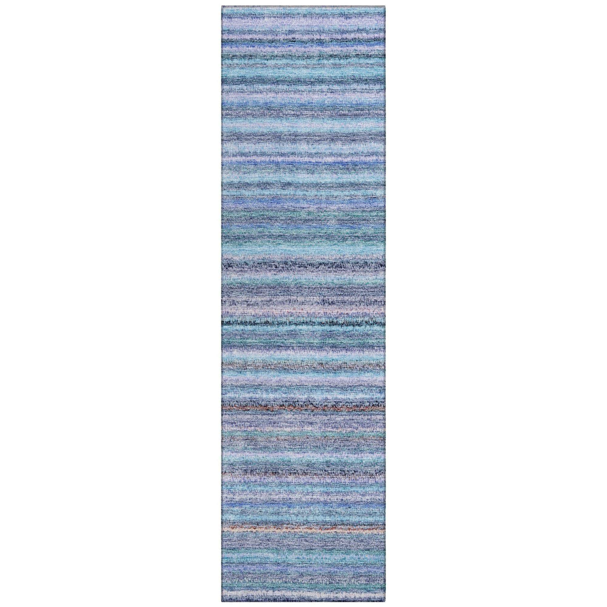 Machine Washable Sky Blue Rug - Indoor / Outdoor - Kids / Pet Friendly Stripes Print Rug