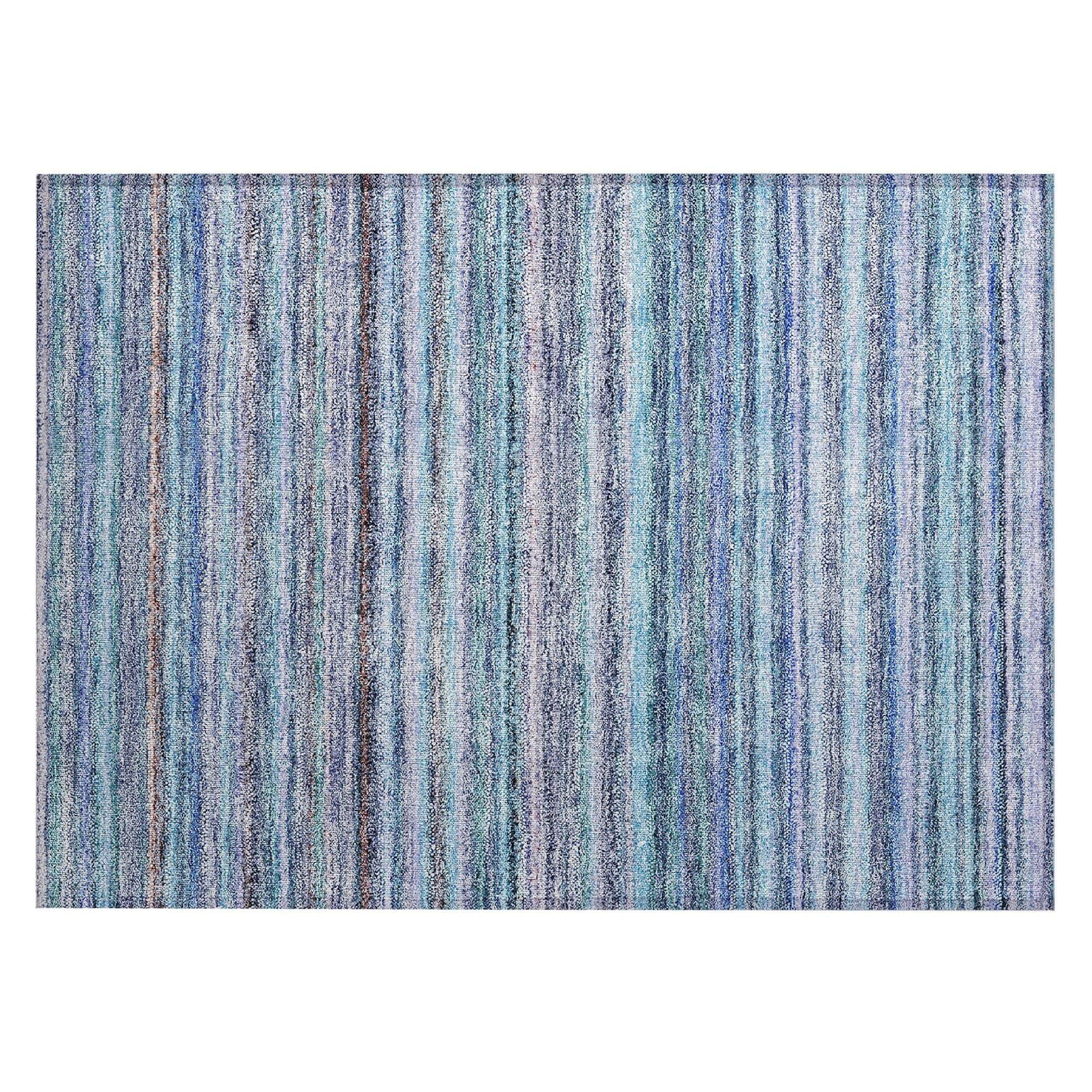 Machine Washable Sky Blue Rug - Indoor / Outdoor - Kids / Pet Friendly Stripes Print Rug