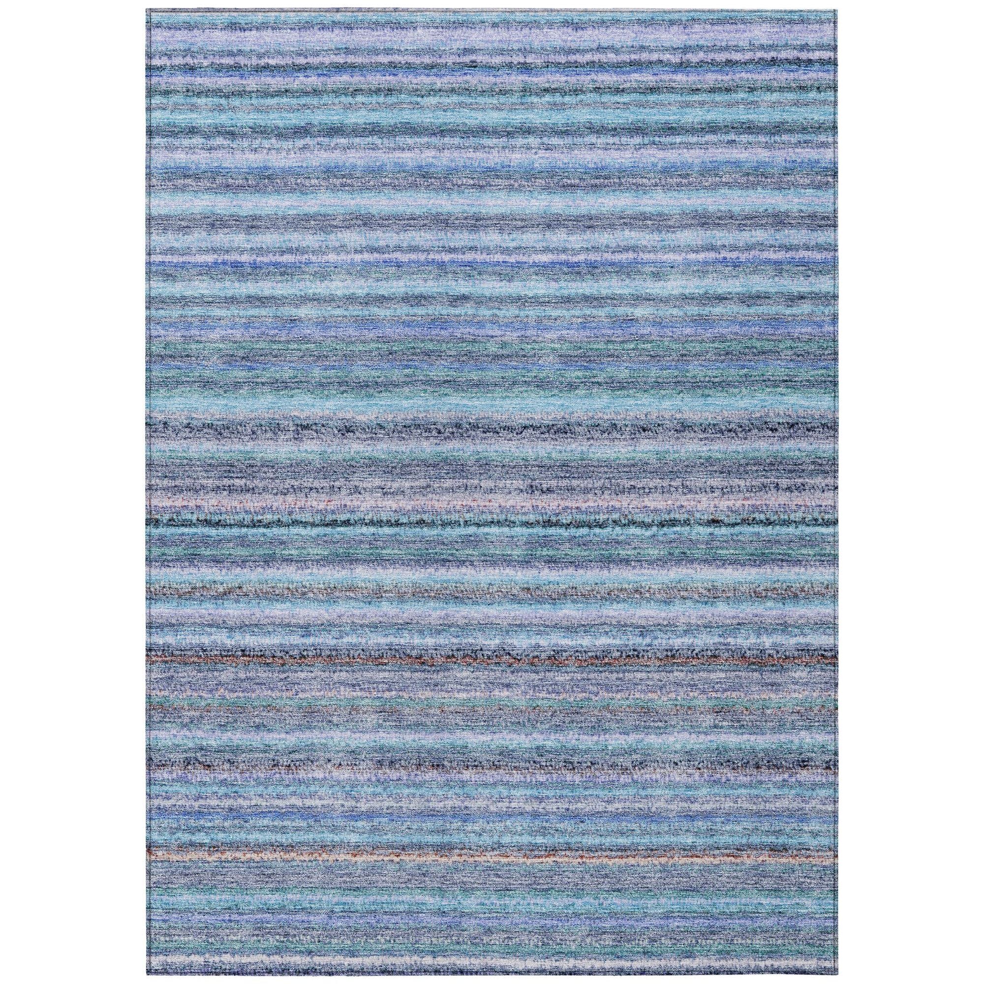 Machine Washable Sky Blue Rug - Indoor / Outdoor - Kids / Pet Friendly Stripes Print Rug