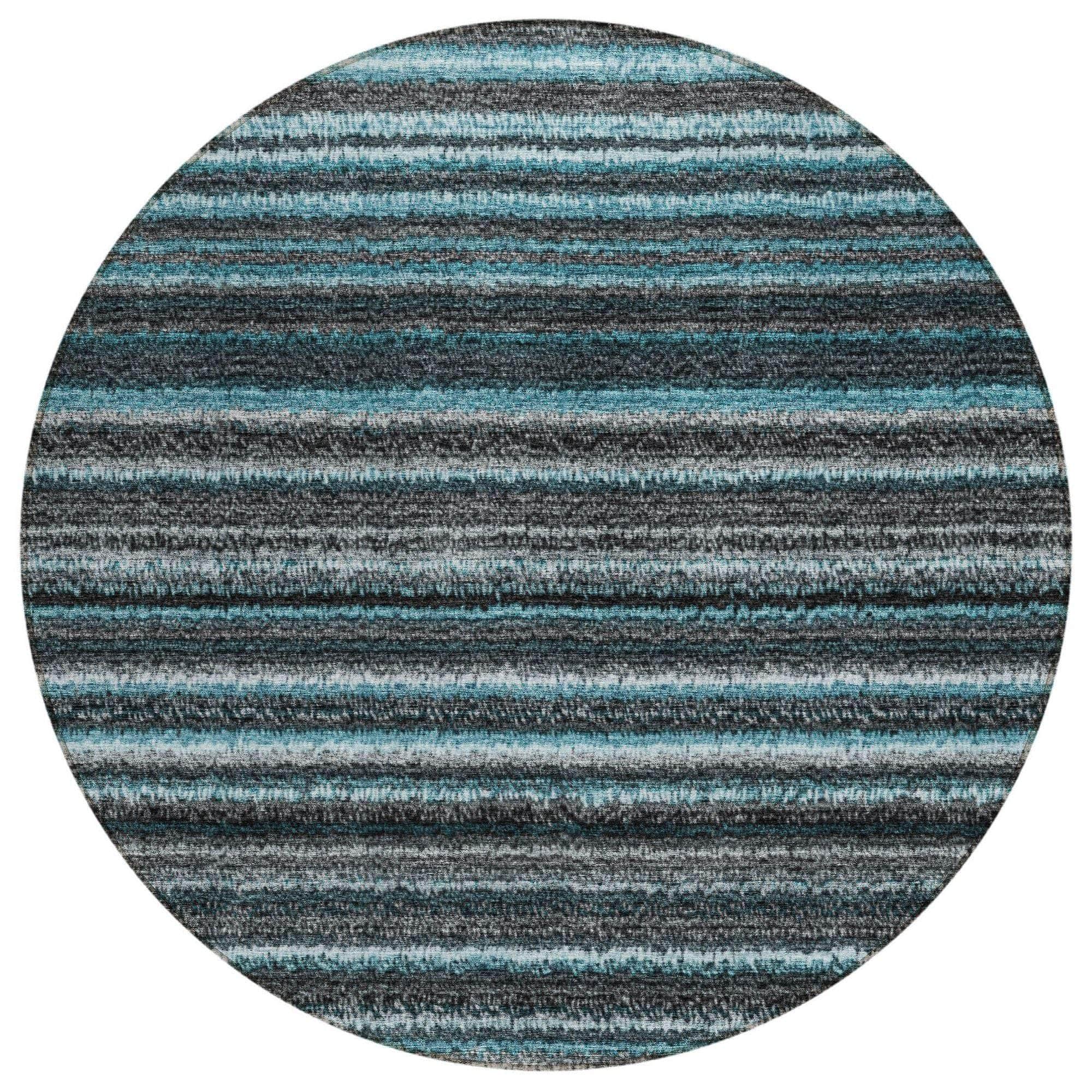 Machine Washable Teal Rug - Indoor / Outdoor - Kids / Pet Friendly Stripes Print Rug
