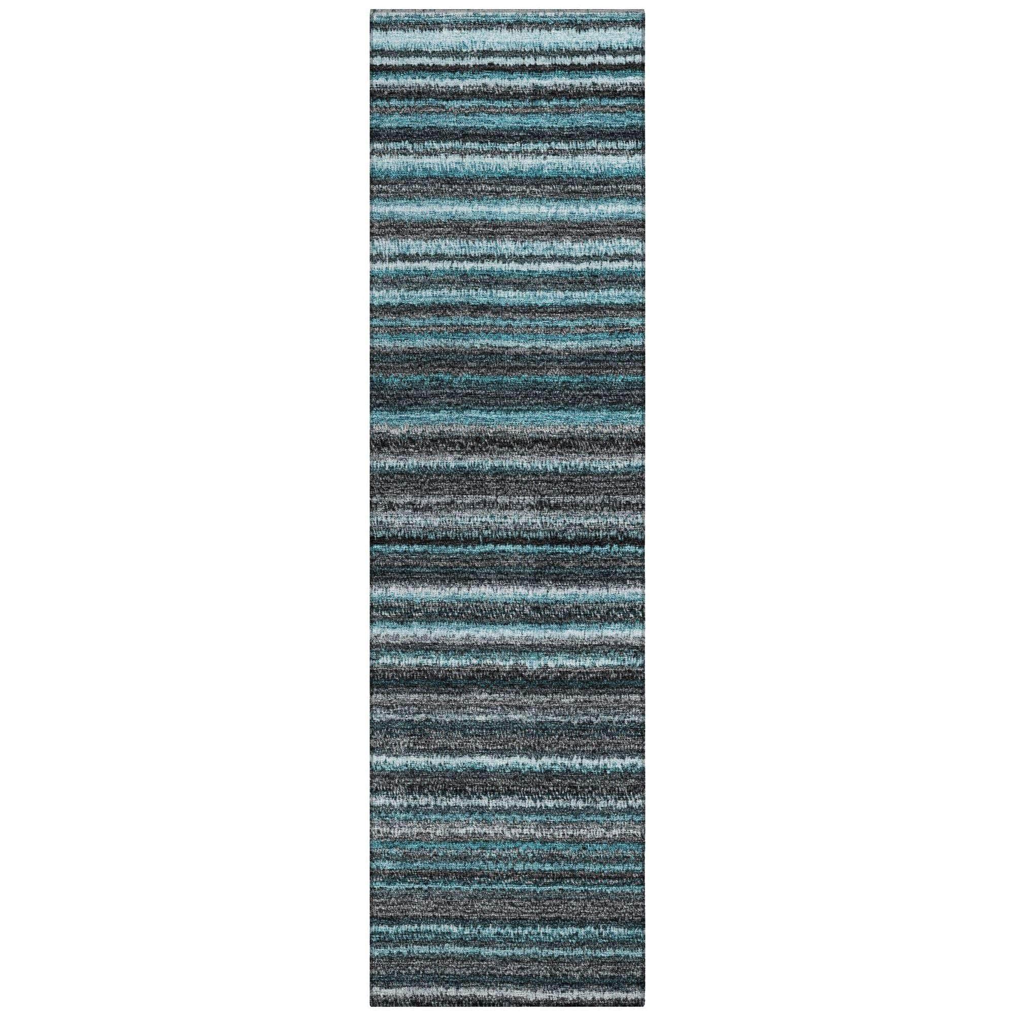 Machine Washable Teal Rug - Indoor / Outdoor - Kids / Pet Friendly Stripes Print Rug