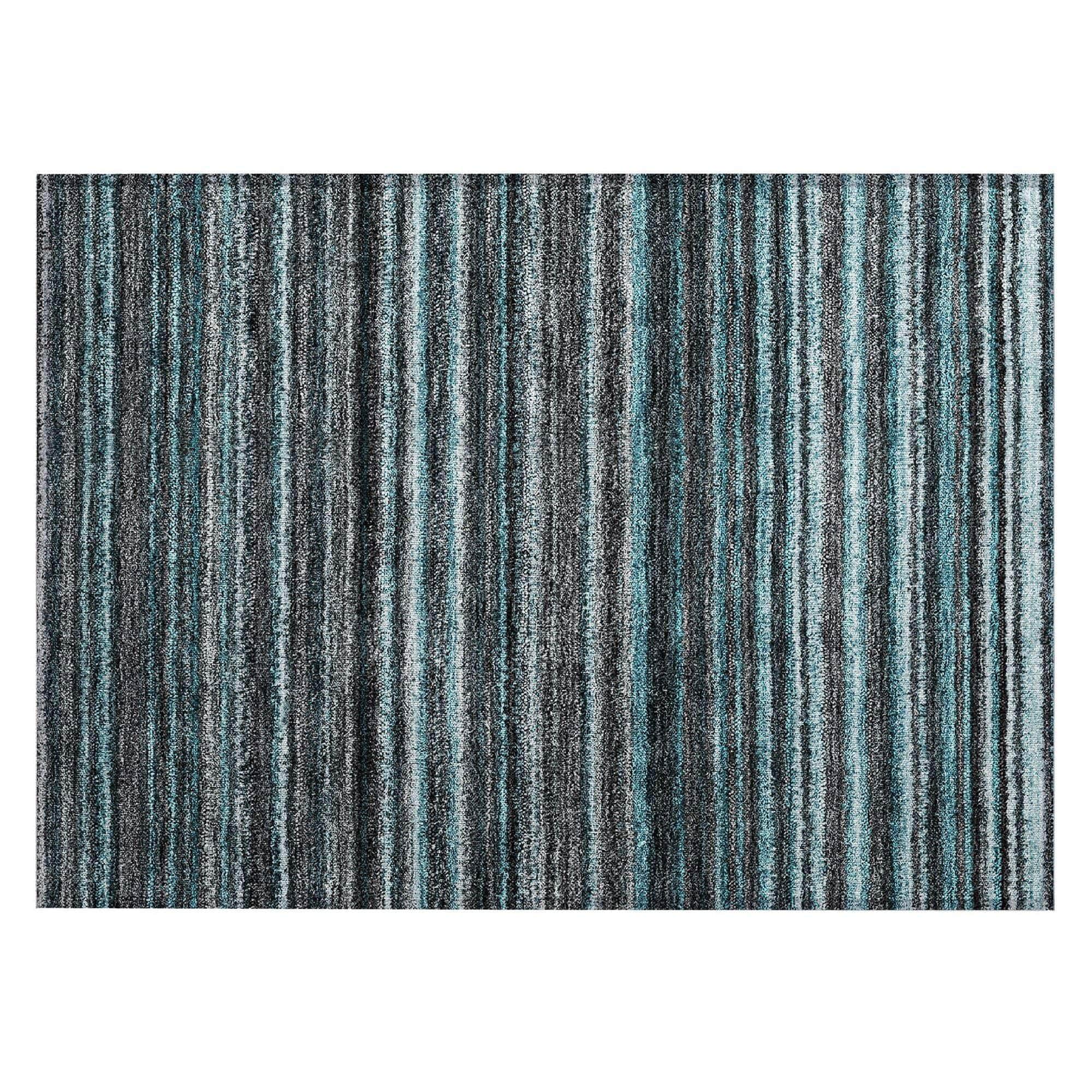 Machine Washable Teal Rug - Indoor / Outdoor - Kids / Pet Friendly Stripes Print Rug