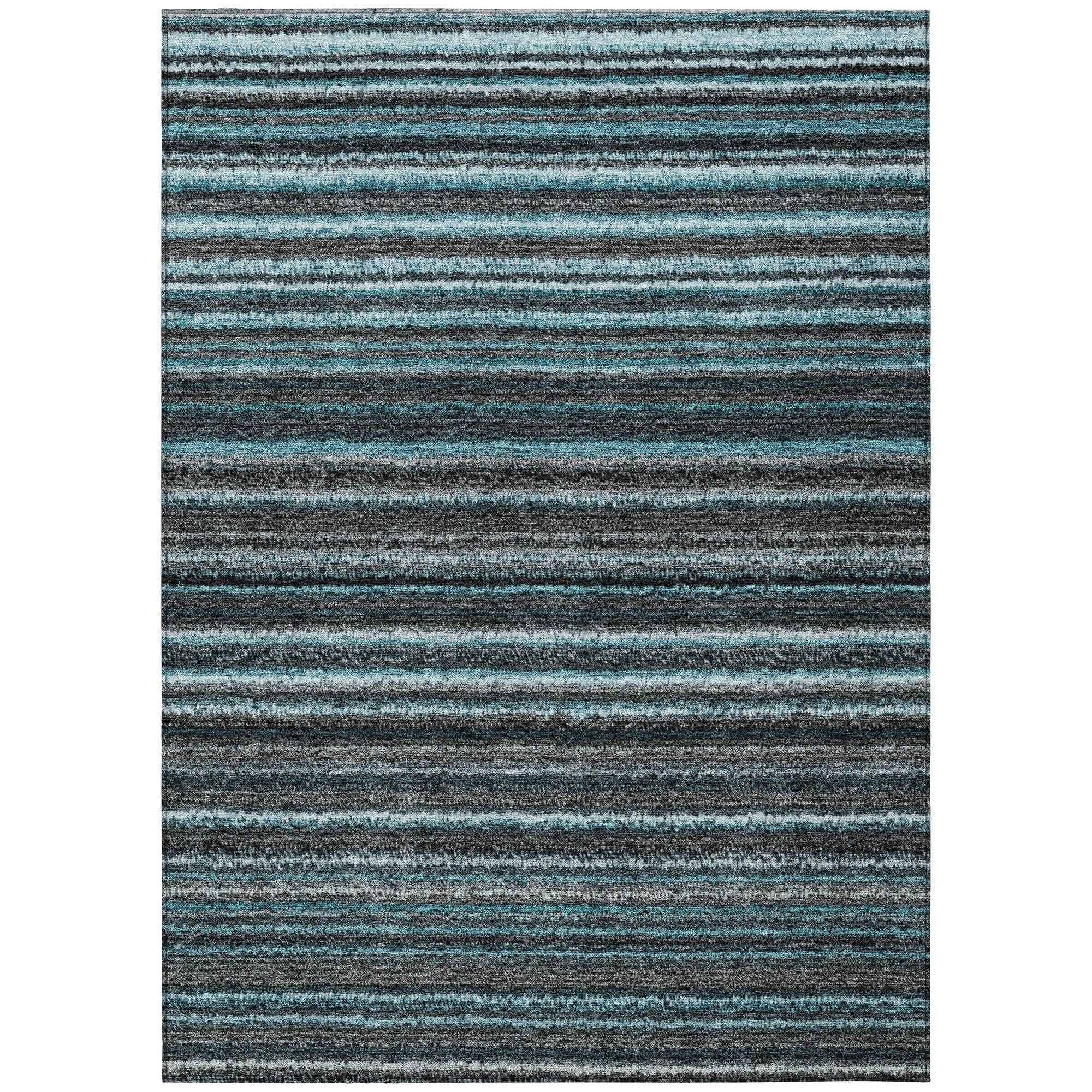 Machine Washable Teal Rug - Indoor / Outdoor - Kids / Pet Friendly Stripes Print Rug