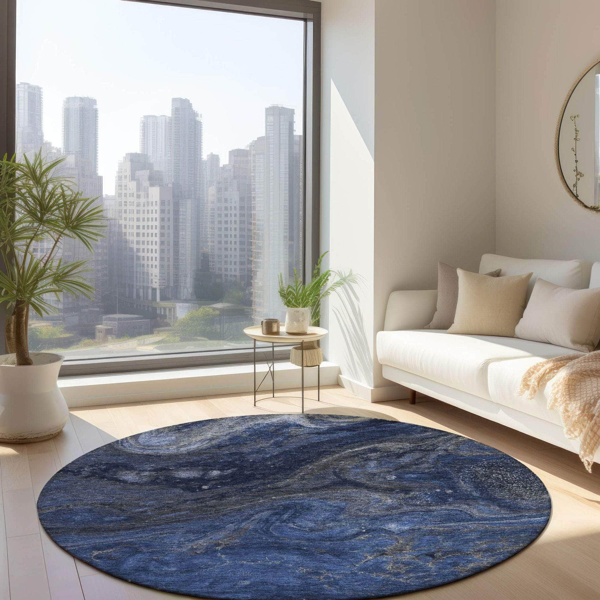 Machine Made ACN599 Blue Rugs