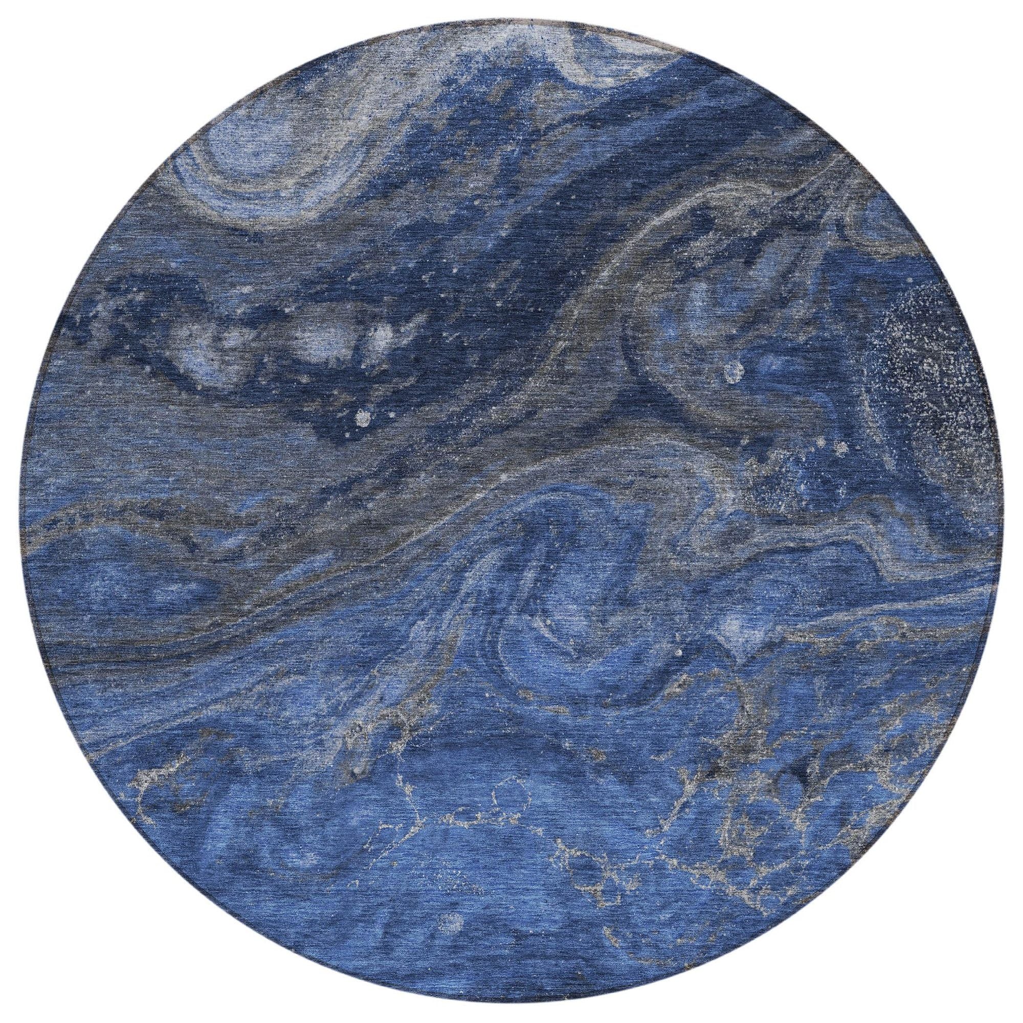 Machine Washable Blue Rug - Indoor / Outdoor - Kids / Pet Friendly Abstract Print Rug