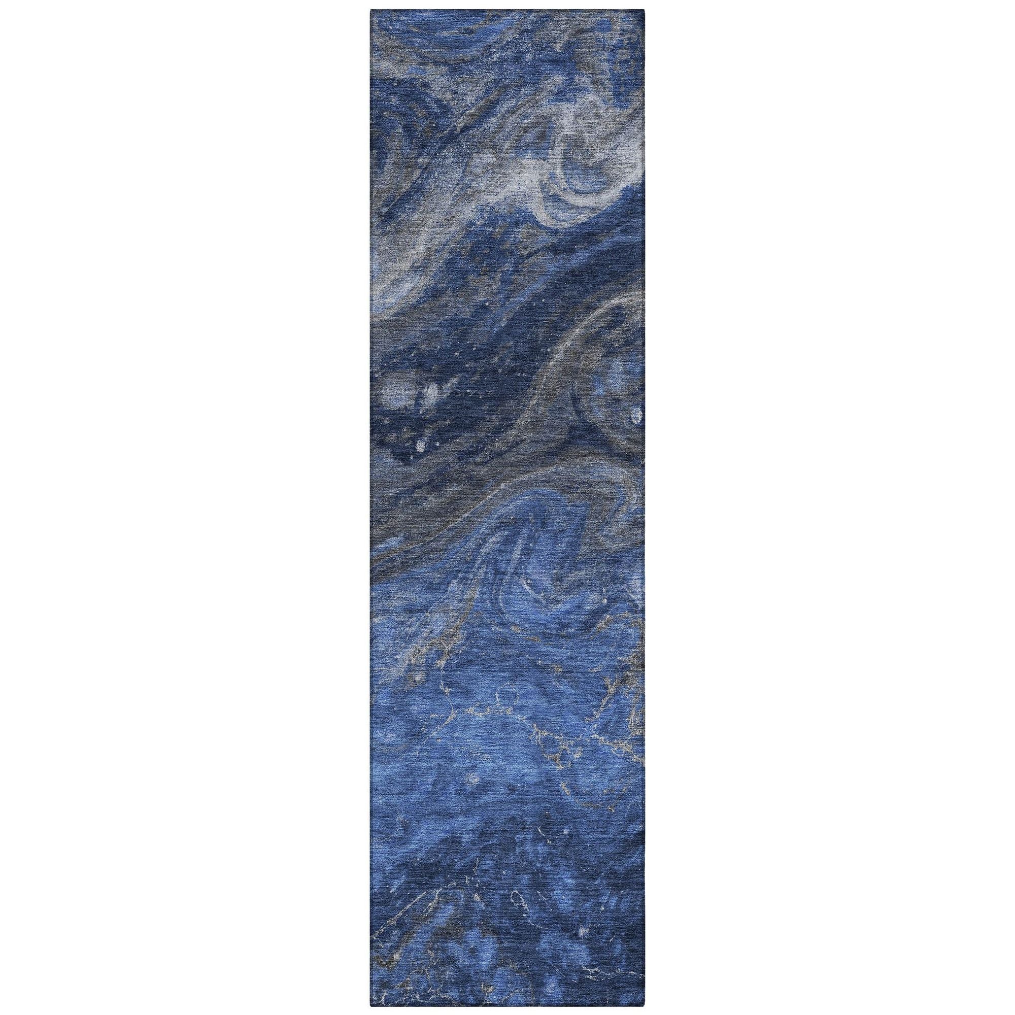 Machine Washable Blue Rug - Indoor / Outdoor - Kids / Pet Friendly Abstract Print Rug