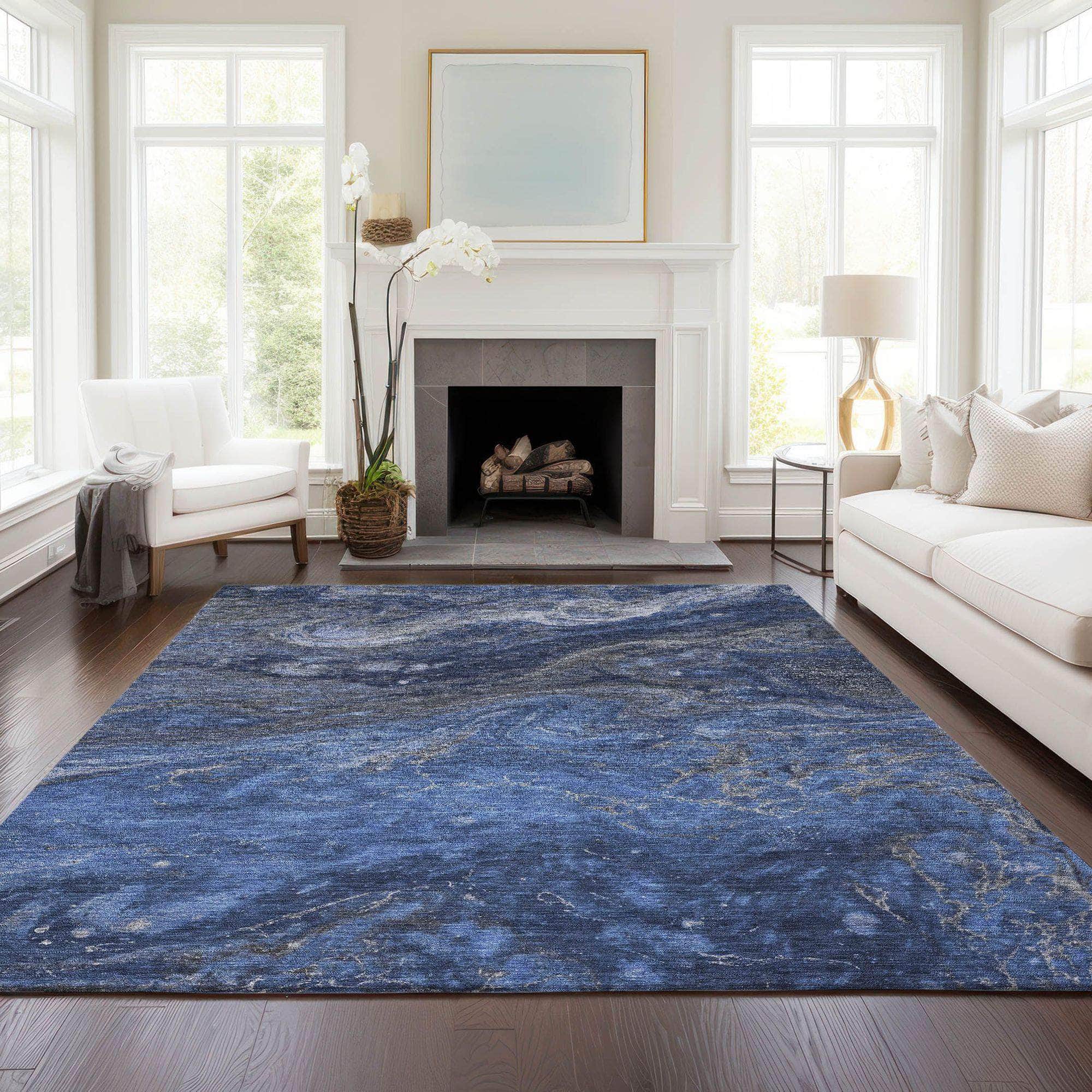 Machine Made ACN599 Blue Rugs