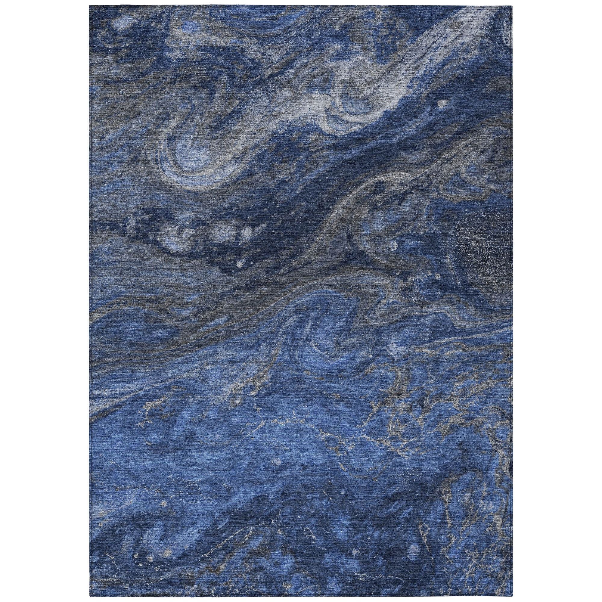 Machine Washable Blue Rug - Indoor / Outdoor - Kids / Pet Friendly Abstract Print Rug