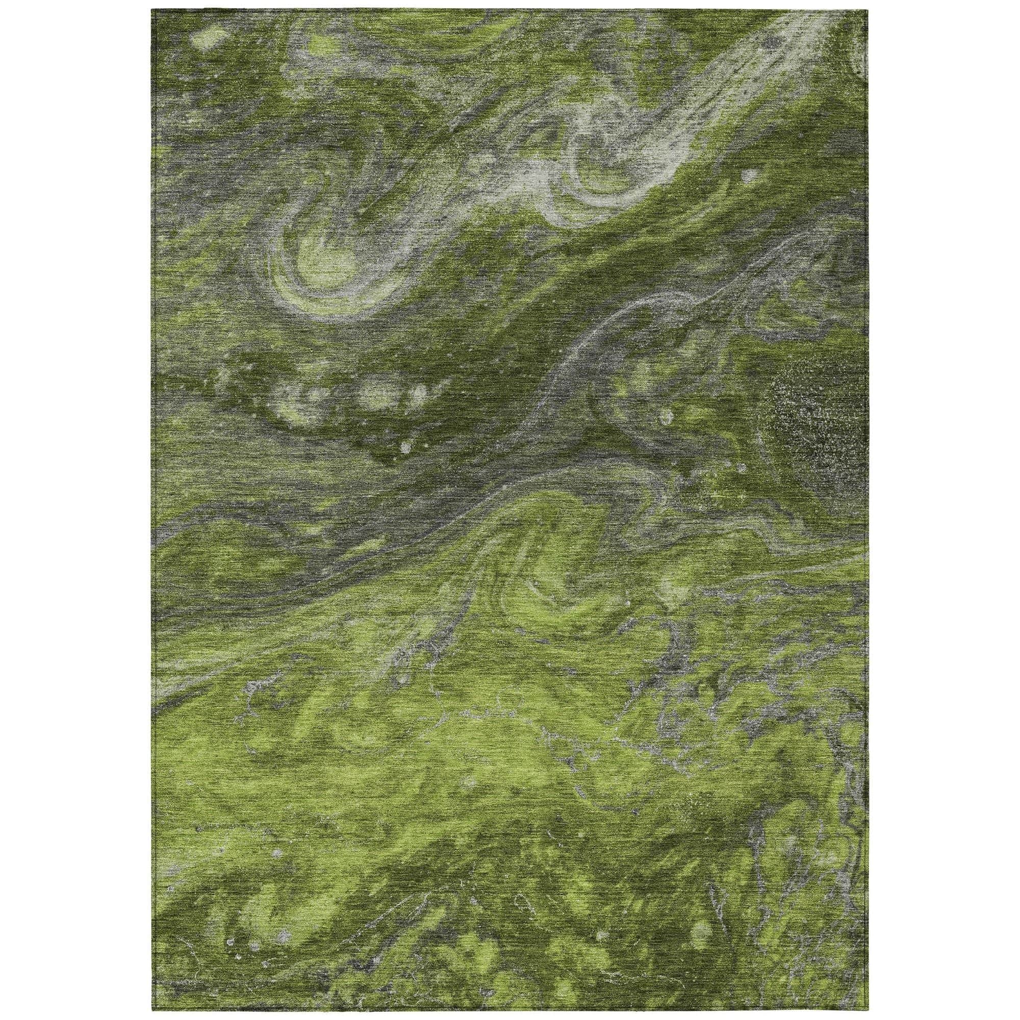 Machine Washable Green Rug - Indoor / Outdoor - Kids / Pet Friendly Abstract Print Rug
