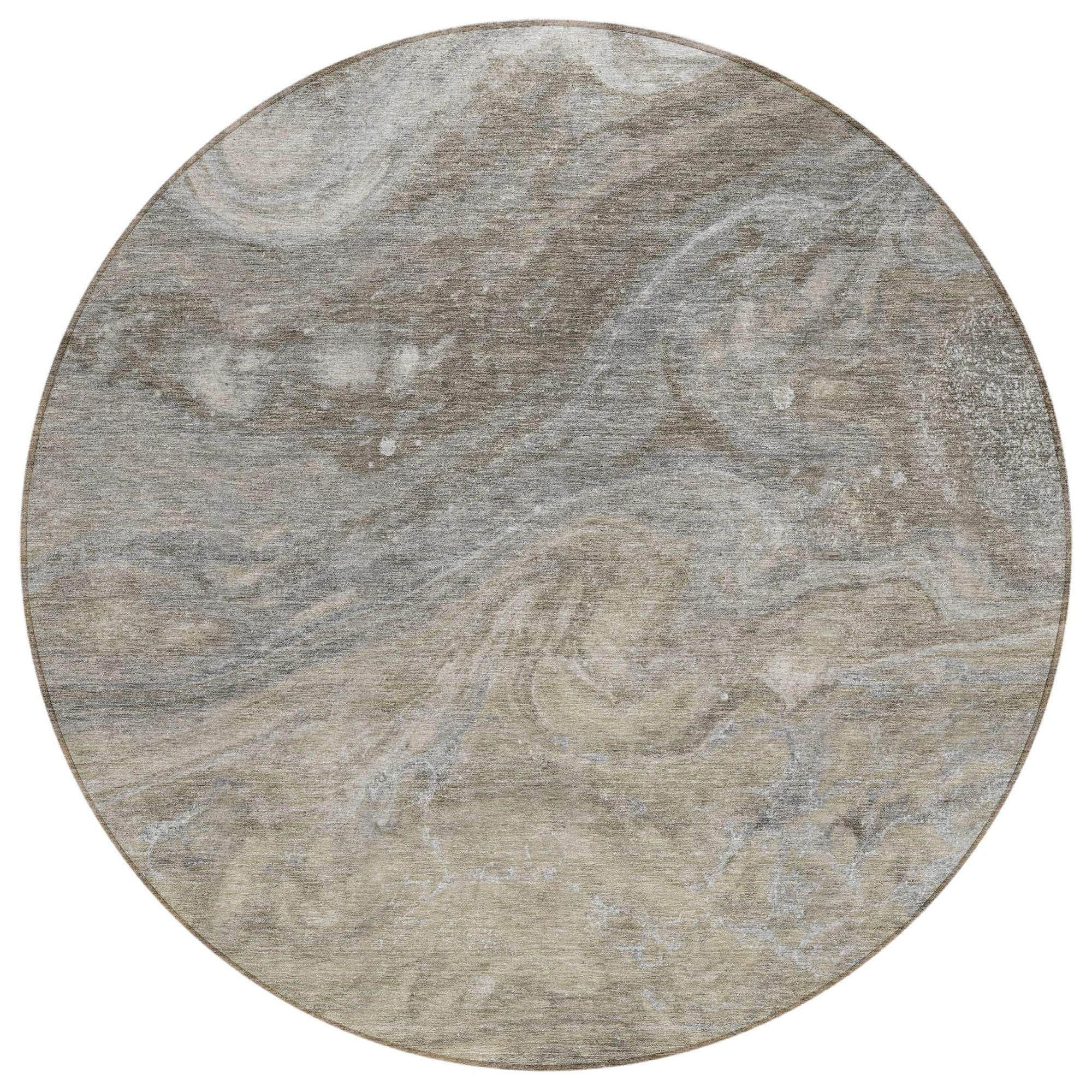 Machine Washable Taupe Brown Rug - Indoor / Outdoor - Kids / Pet Friendly Abstract Print Rug