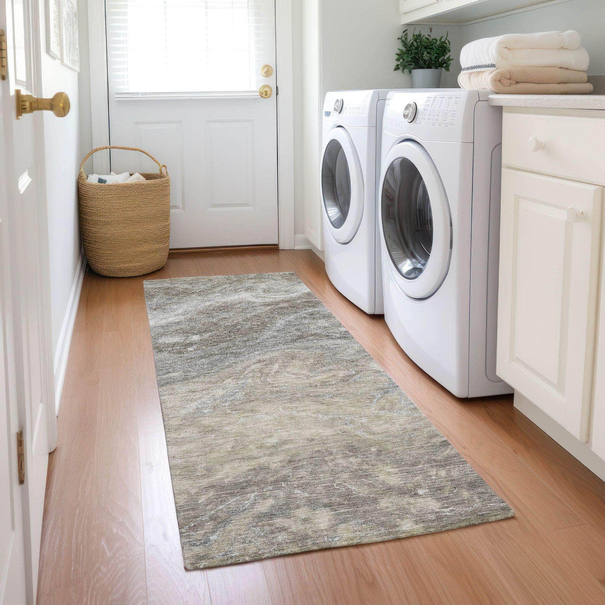 Machine Made ACN599 Taupe Brown Rugs