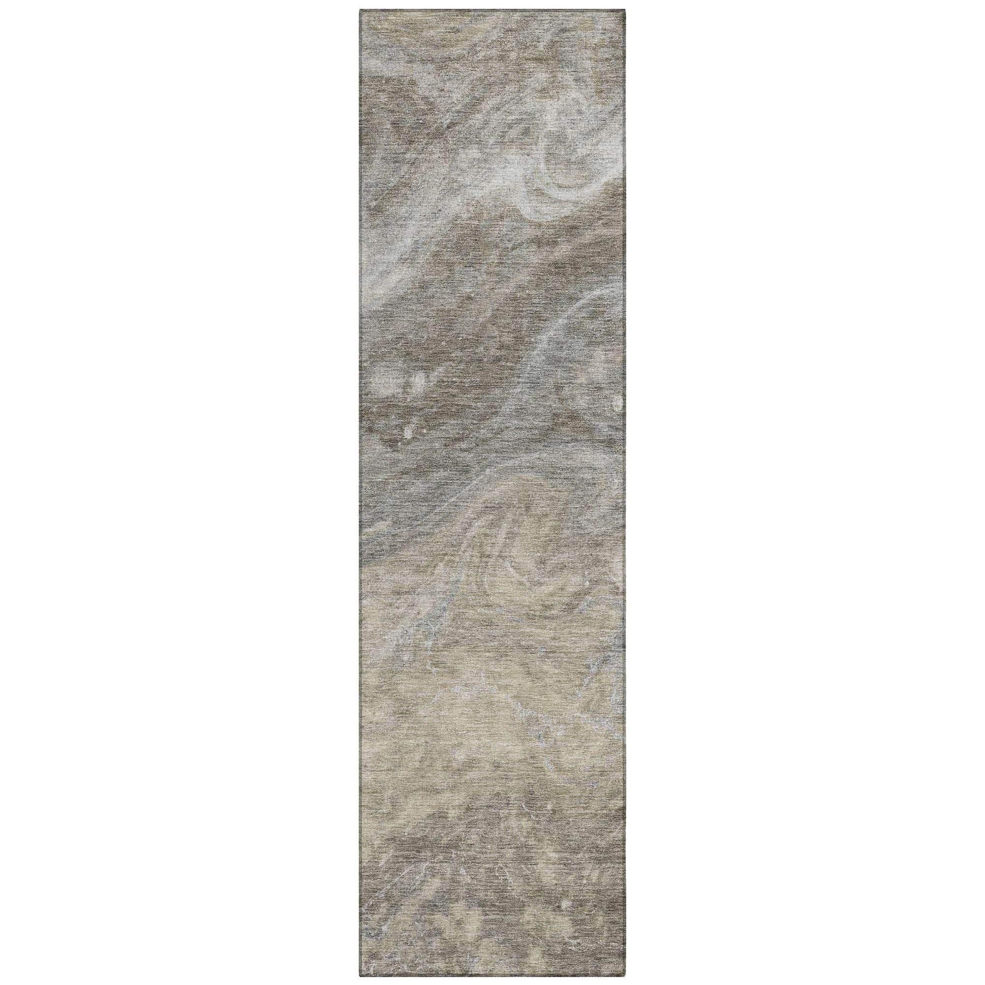 Machine Washable Taupe Brown Rug - Indoor / Outdoor - Kids / Pet Friendly Abstract Print Rug