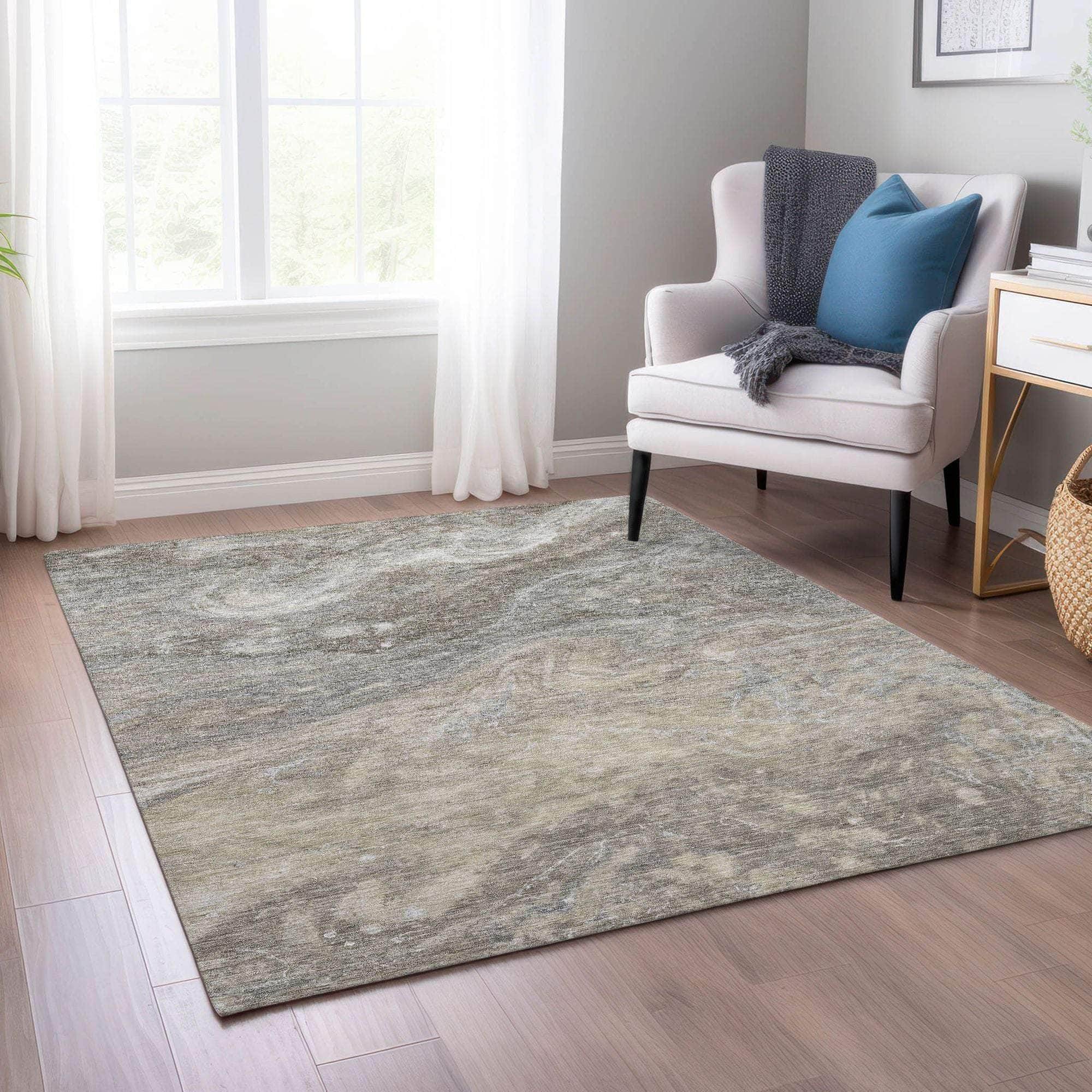 Machine Made ACN599 Taupe Brown Rugs