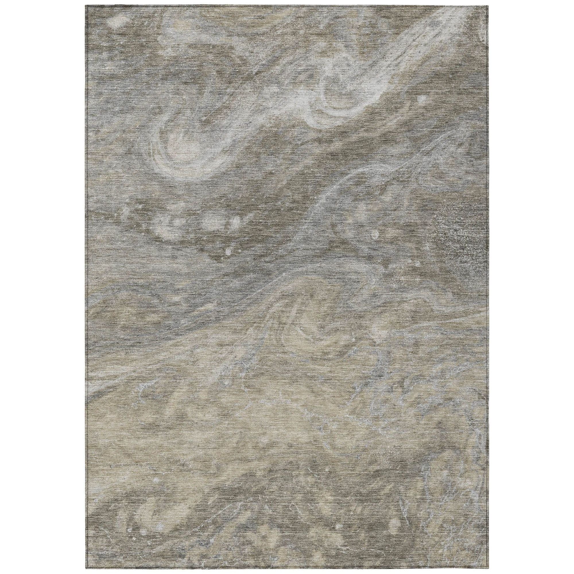 Machine Washable Taupe Brown Rug - Indoor / Outdoor - Kids / Pet Friendly Abstract Print Rug
