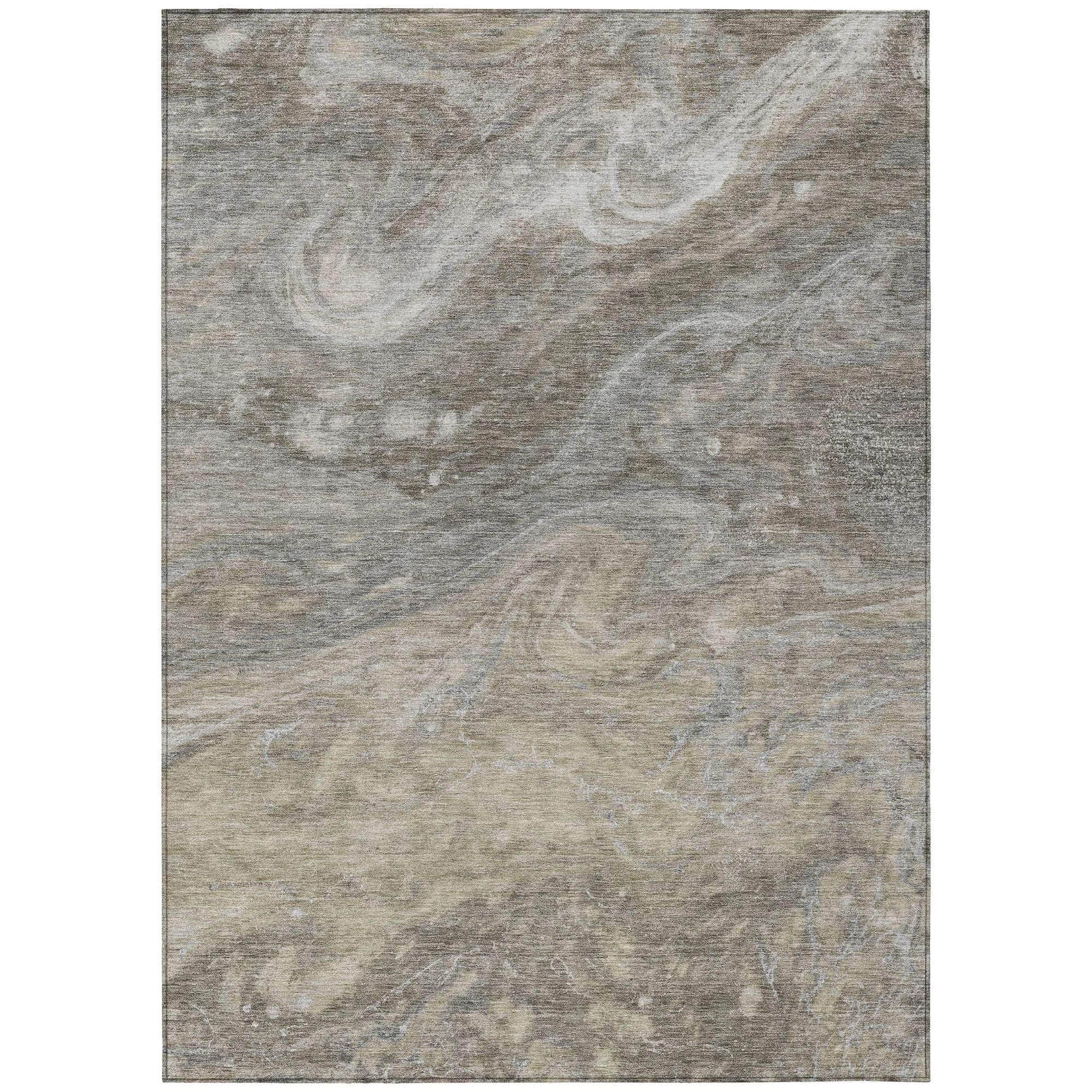 Machine Washable Taupe Brown Rug - Indoor / Outdoor - Kids / Pet Friendly Abstract Print Rug